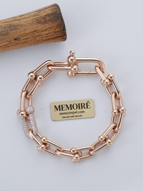 MEMOIRÉ 18K Rose Gold Bold Link Diamond Bracelet | Industrial-Inspired Heavyweight Design
