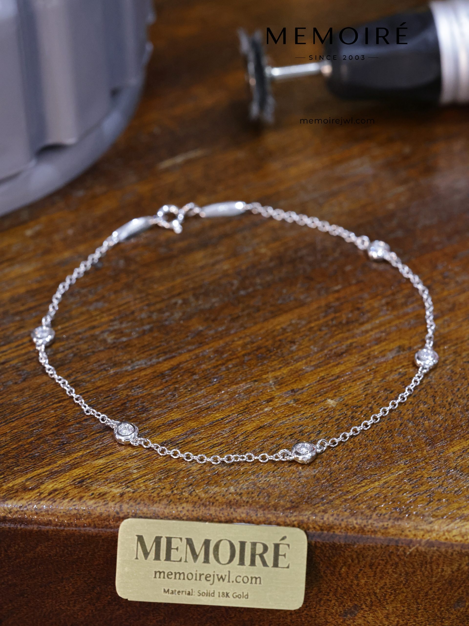 MEMOIRÉ 18K White Gold Ball-Chain Adjustable Bracelet - Image 4