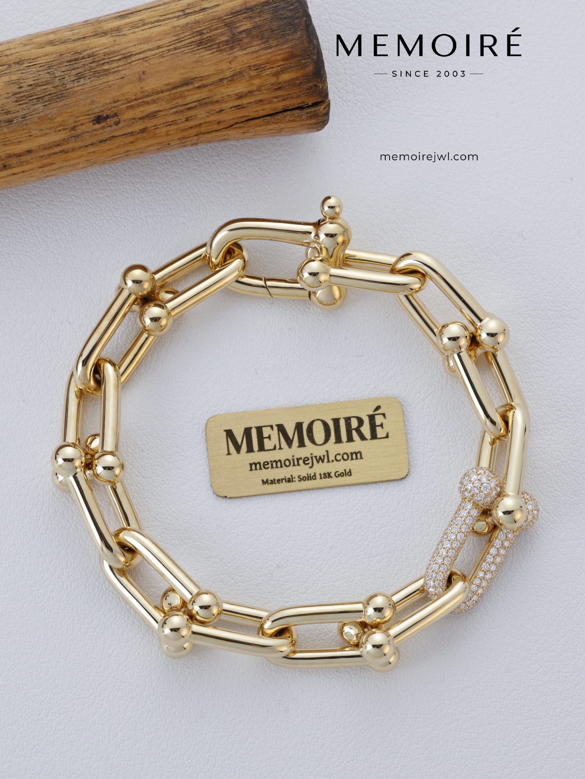 MEMOIRÉ 18K Yellow Gold Pavé-Link U-Chain Bracelet - Image 5