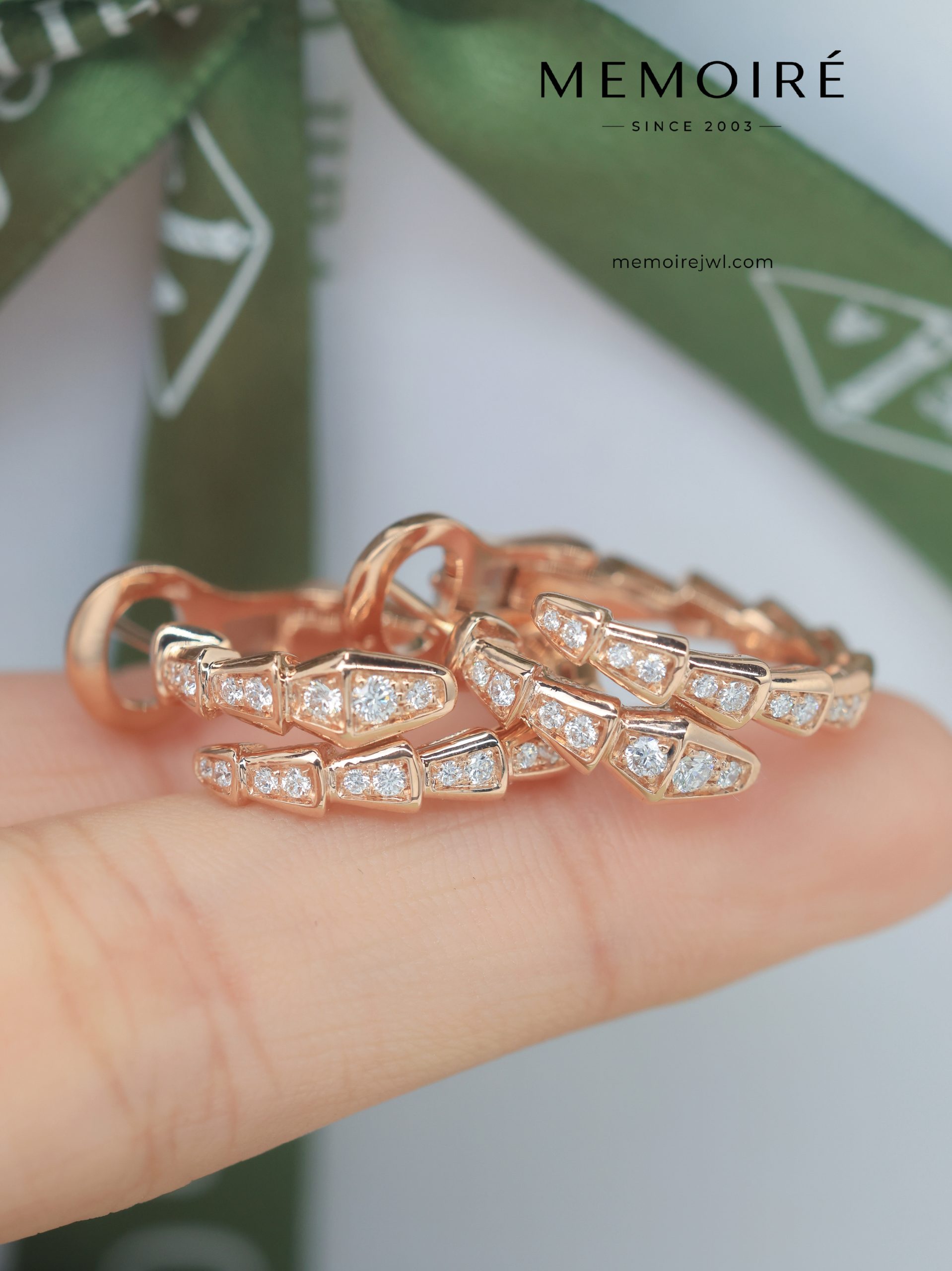 MEMOIRÉ 18K Rose Gold Pave-Set Diamond Serpent Bracelet