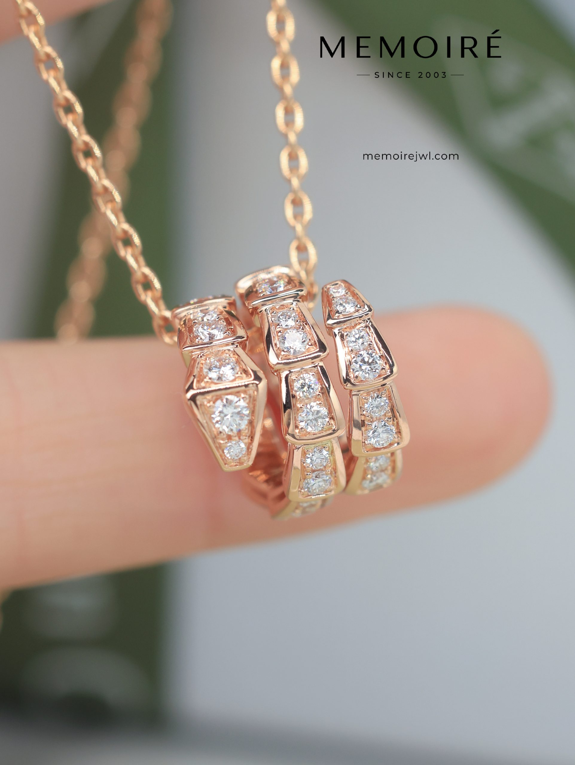 MEMOIRÉ 18K Rose Gold Pave-Set Diamond Serpent Pendant Necklace