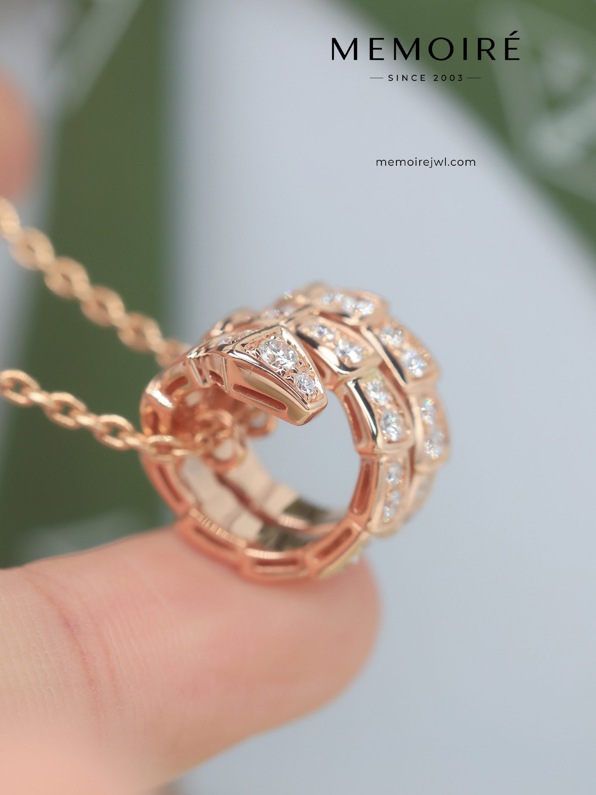 MEMOIRÉ 18K Rose Gold Pave-Set Diamond Serpent Pendant Necklace - Image 3