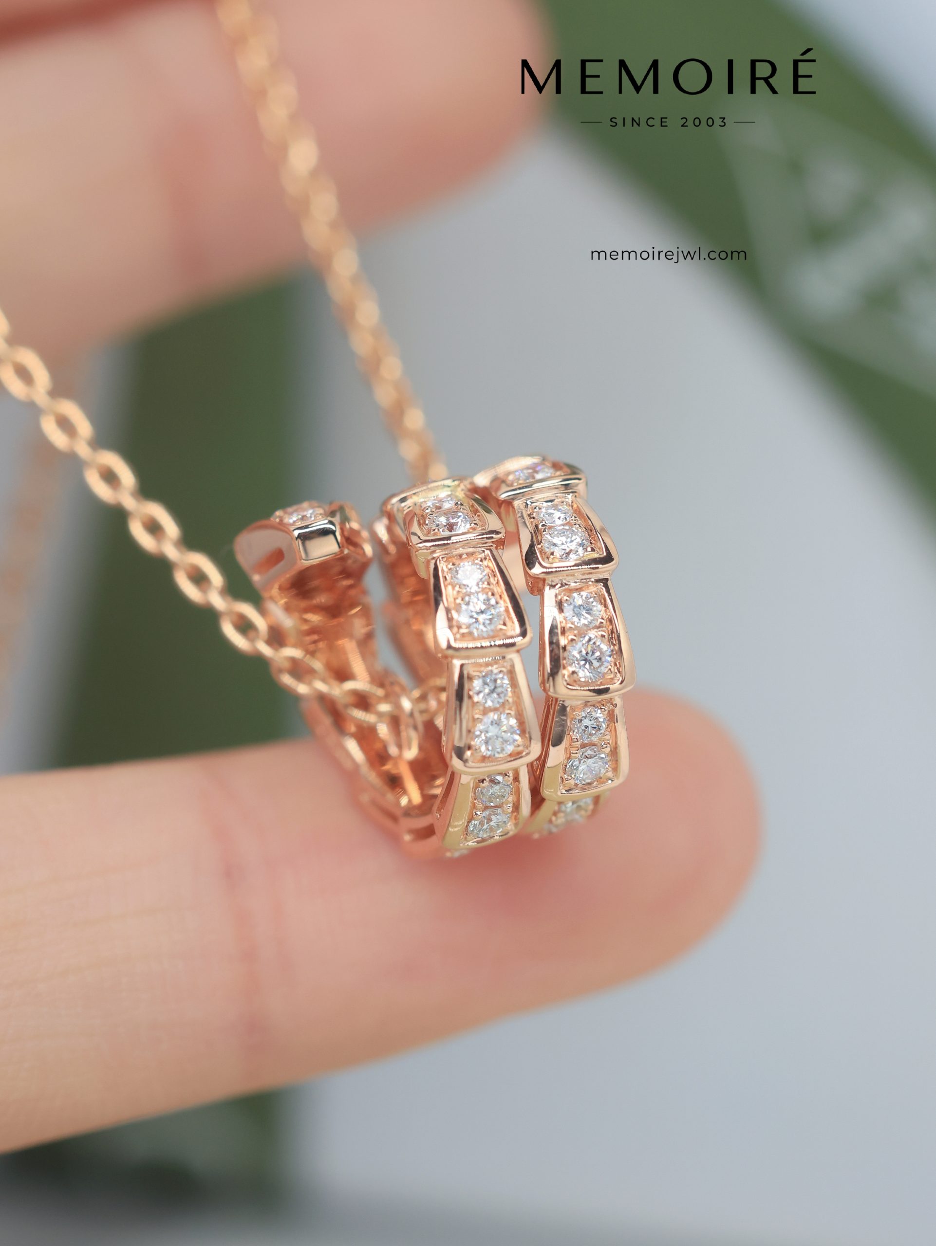 MEMOIRÉ 18K Rose Gold Pave-Set Diamond Serpent Pendant Necklace - Image 4