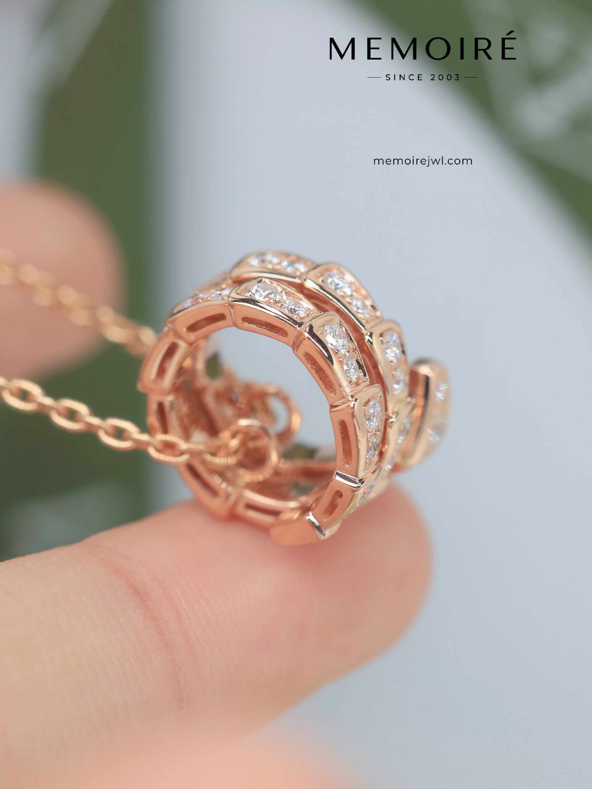 MEMOIRÉ 18K Rose Gold Pave-Set Diamond Serpent Pendant Necklace - Image 5