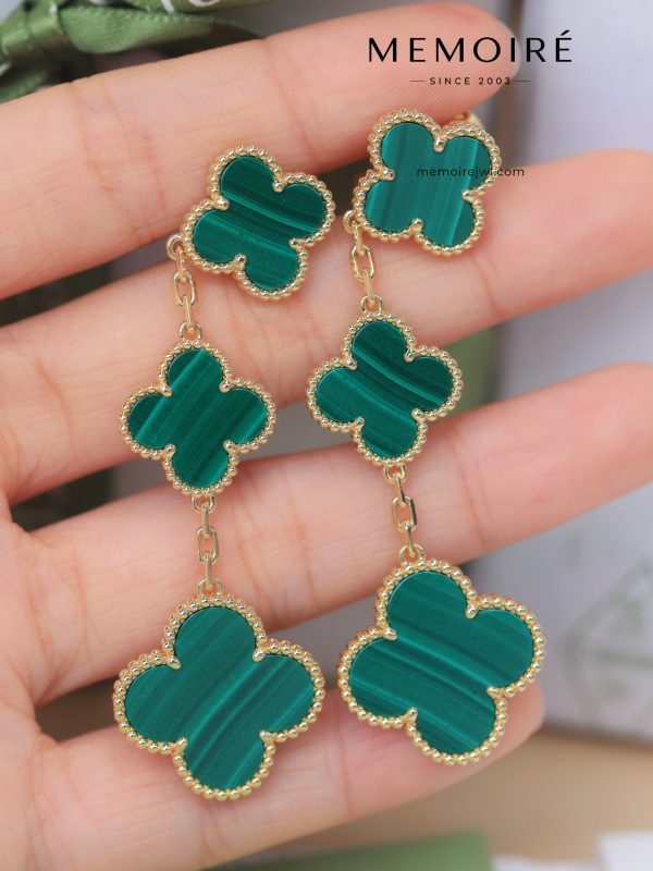 MEMOIRÉ 18K Yellow Gold Malachite Clover Drop Earrings