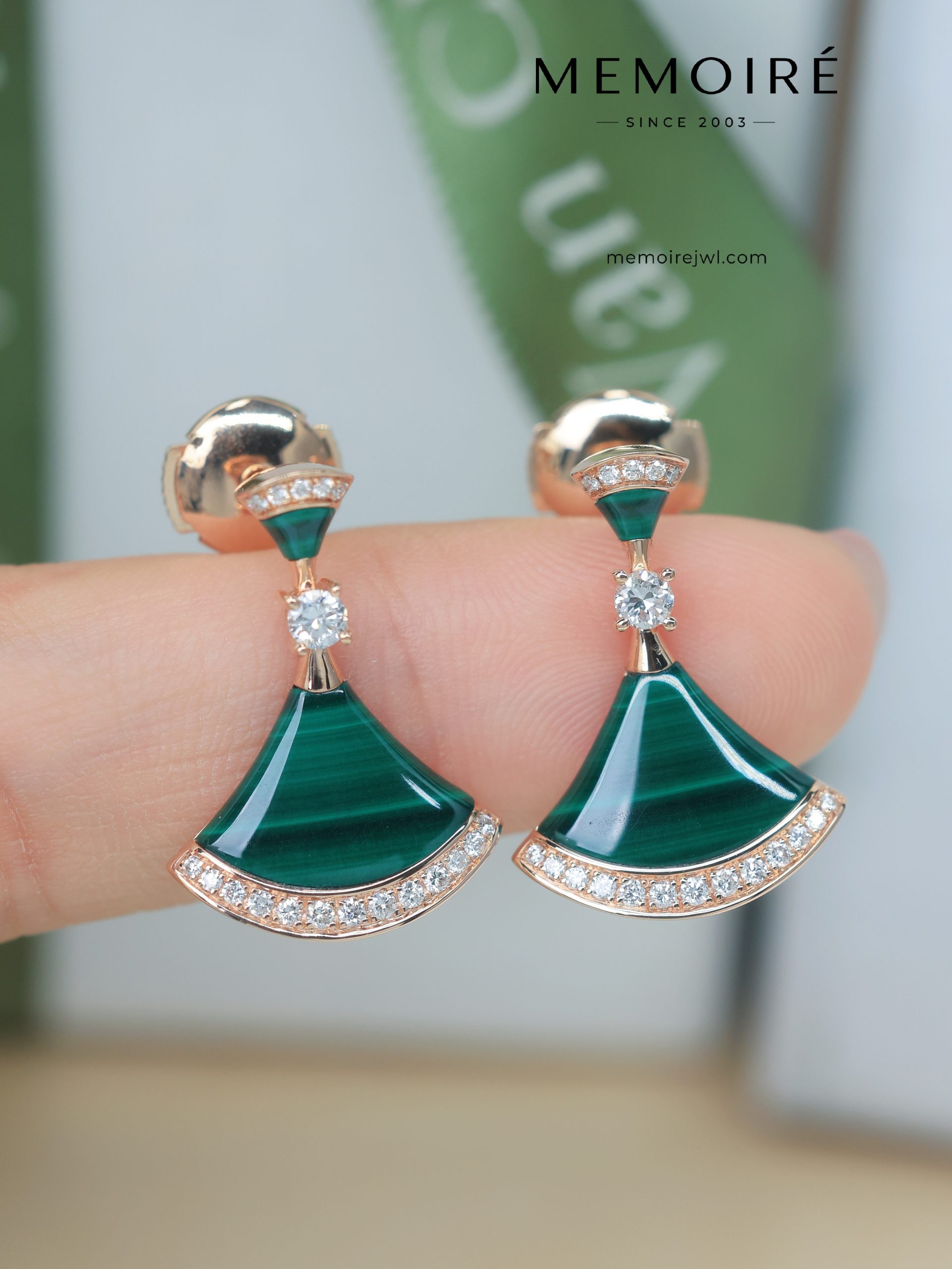 MEMOIRÉ 18K Rose Gold Malachite Fan Drop Earrings