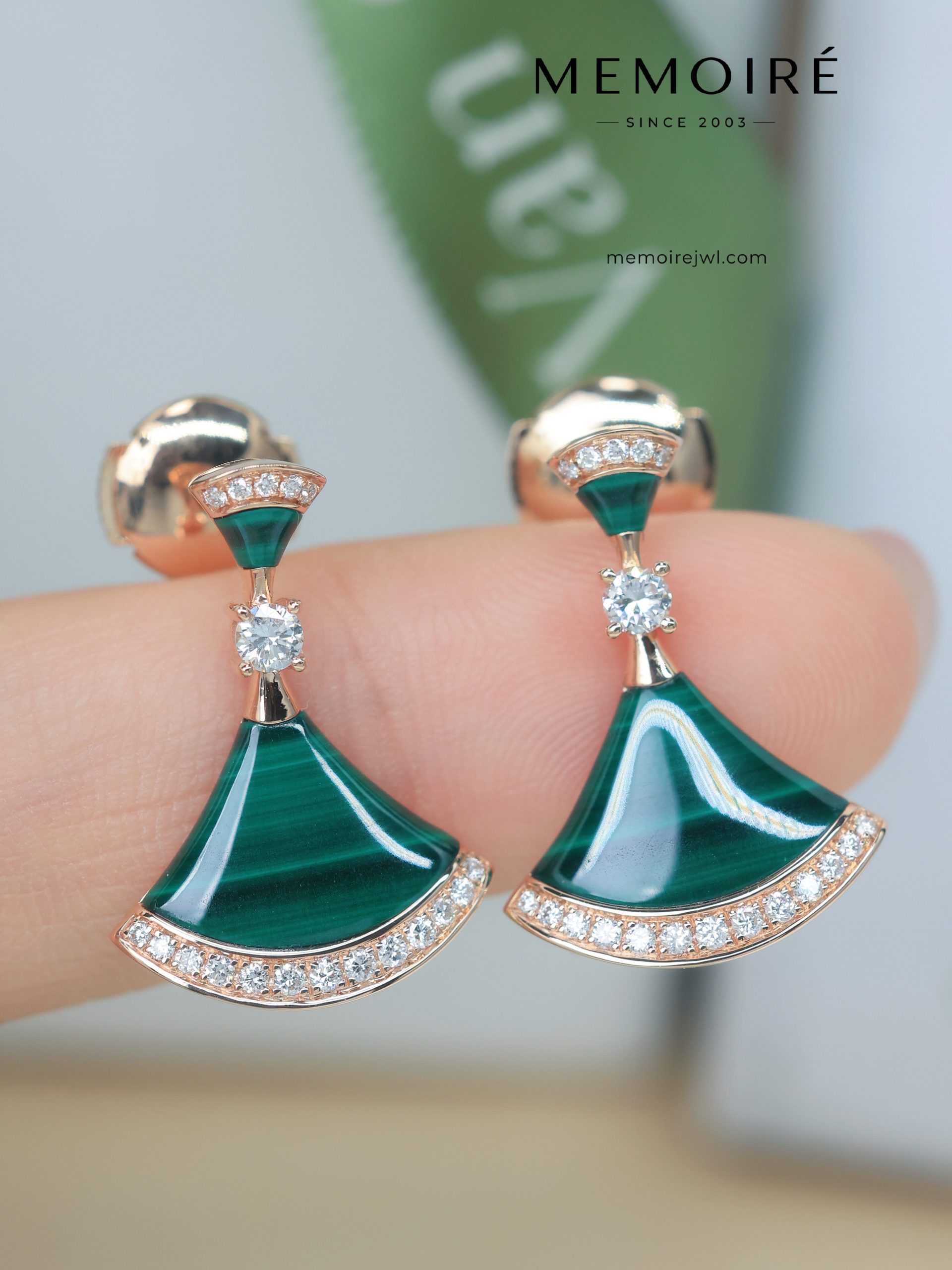 MEMOIRÉ 18K Rose Gold Malachite Fan Drop Earrings - Image 5