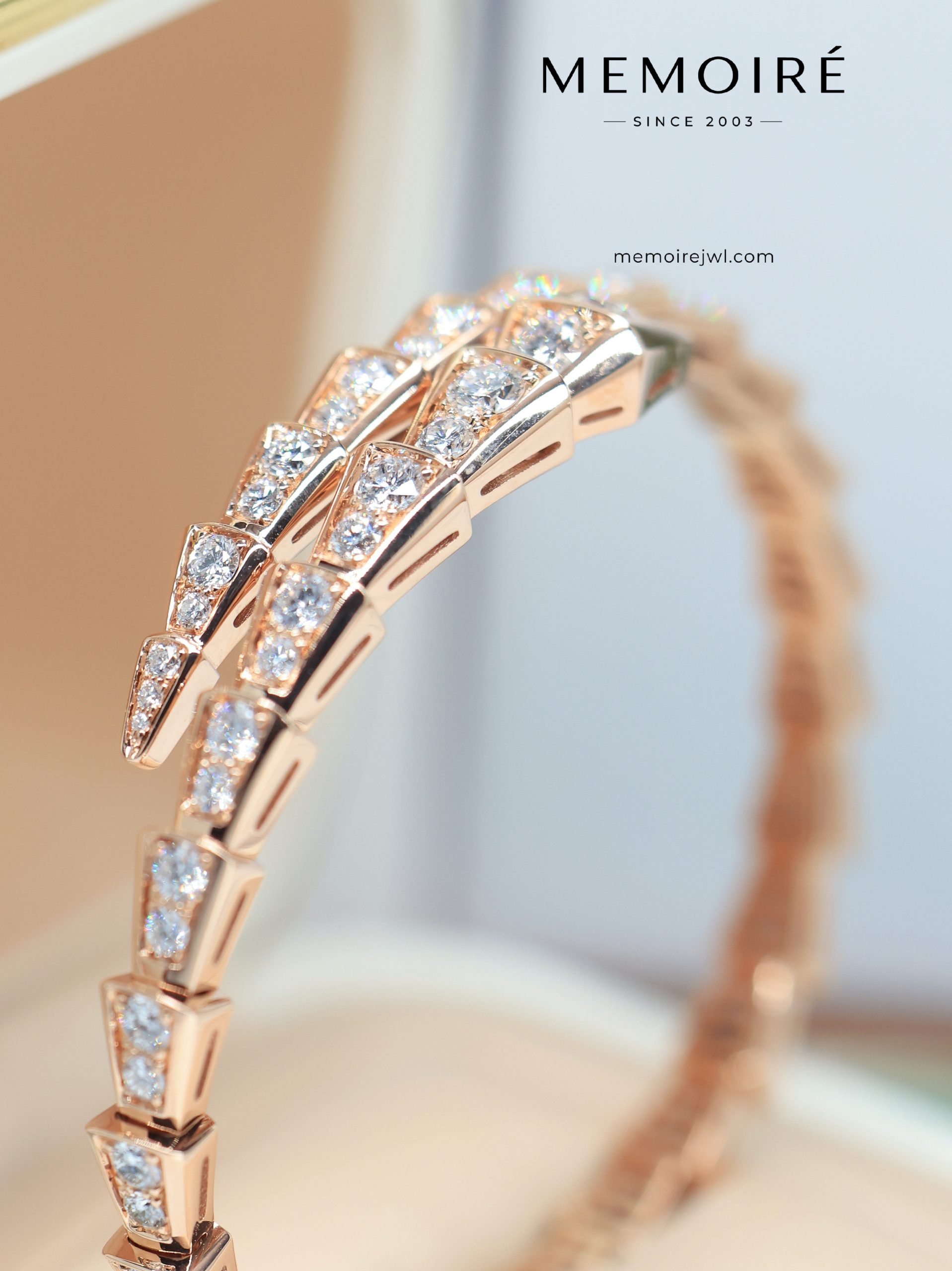 MEMOIRÉ 18K Rose Gold Full Diamond Serpent Bangle - Image 3