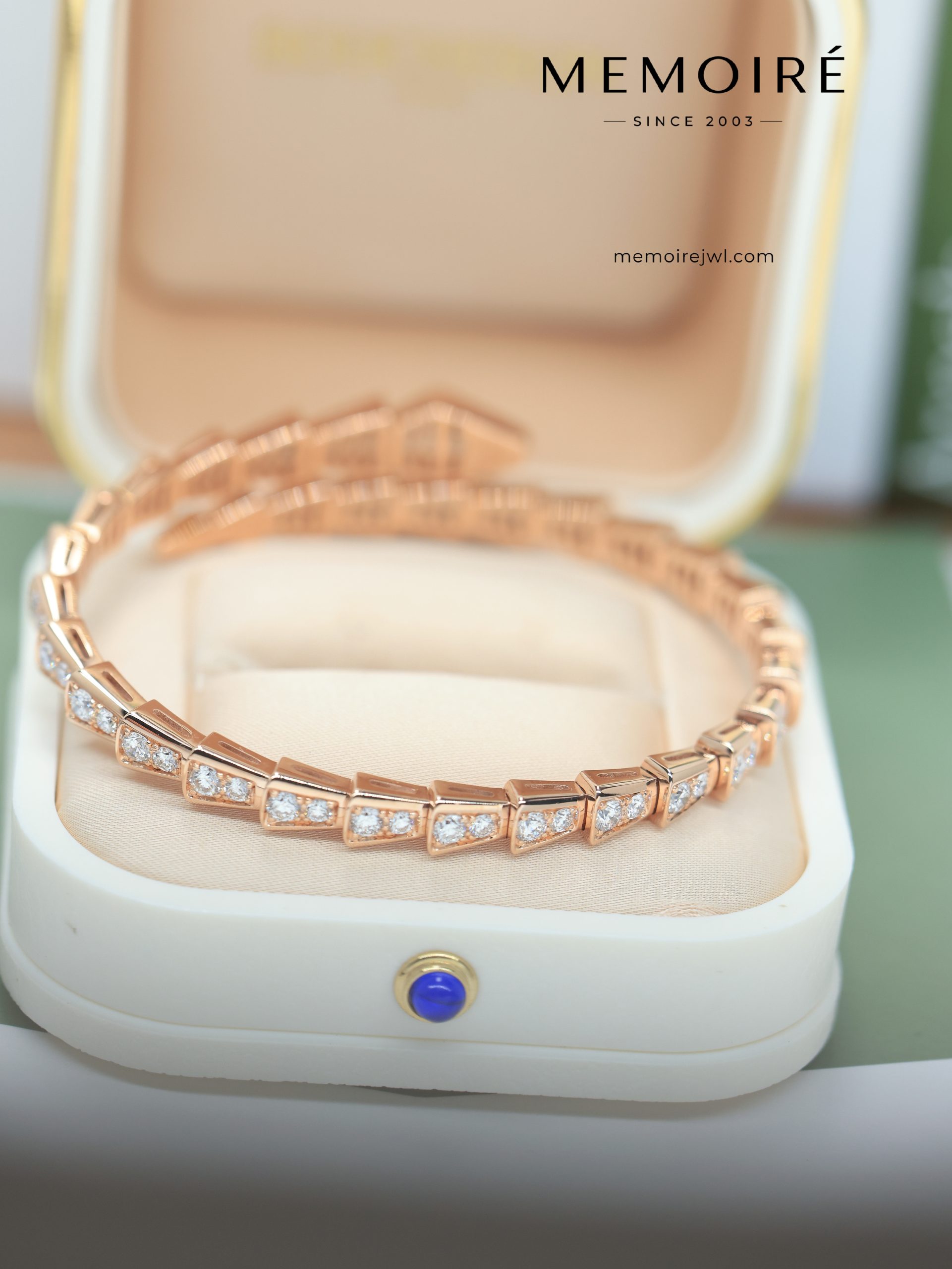 MEMOIRÉ 18K Rose Gold Full Diamond Serpent Bangle - Image 4
