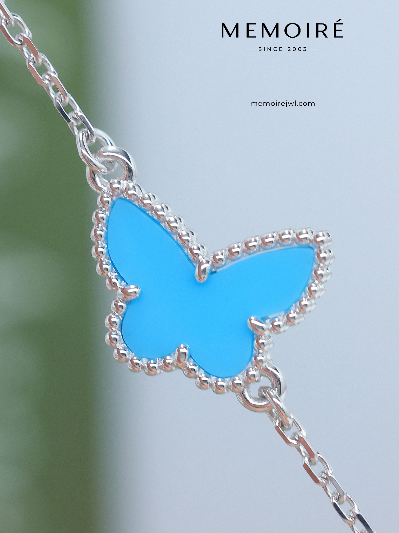 MEMOIRÉ 18K White Gold Turquoise Butterfly Charm Bracelet - Image 3