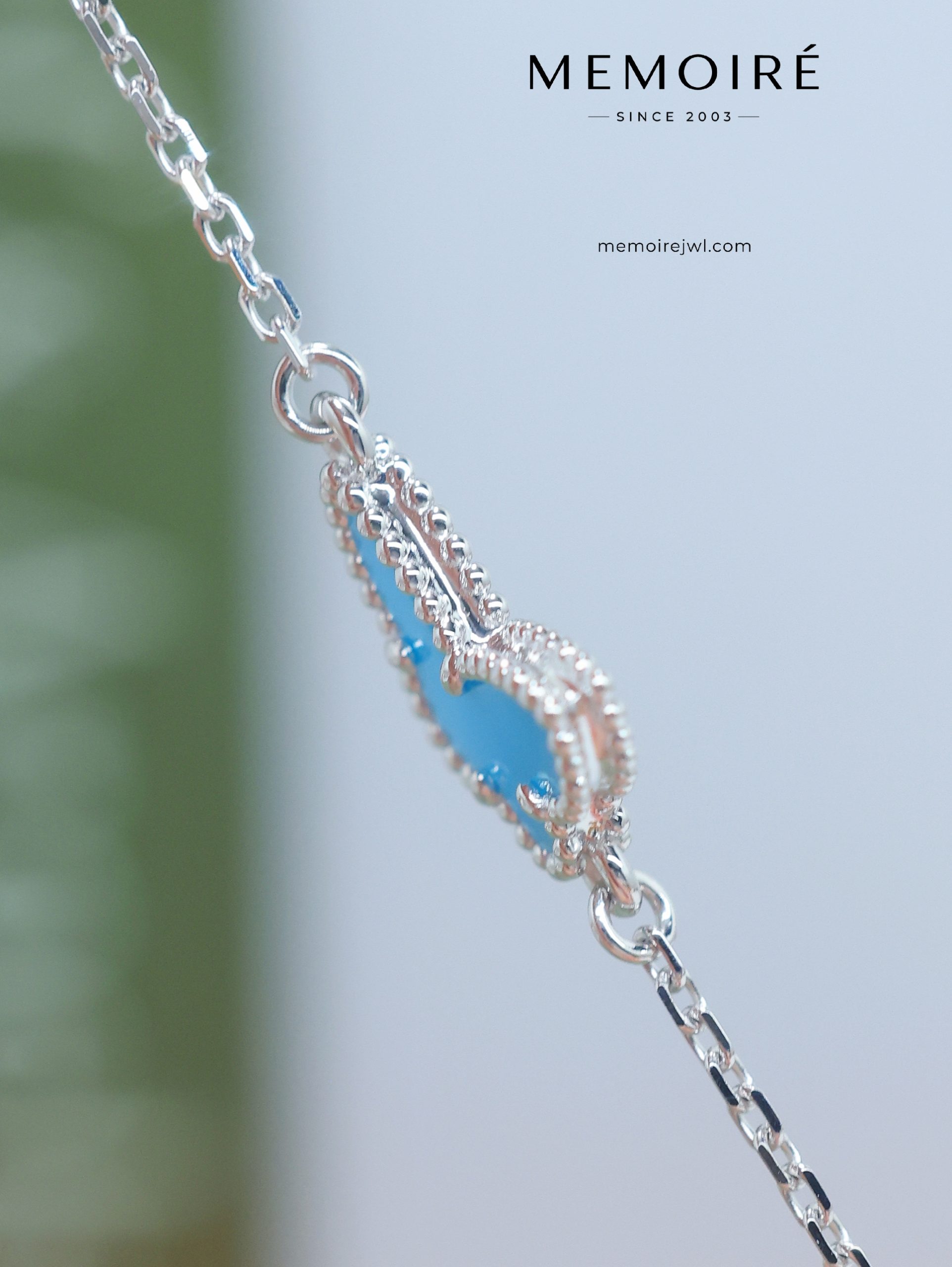 MEMOIRÉ 18K White Gold Turquoise Butterfly Charm Bracelet - Image 4