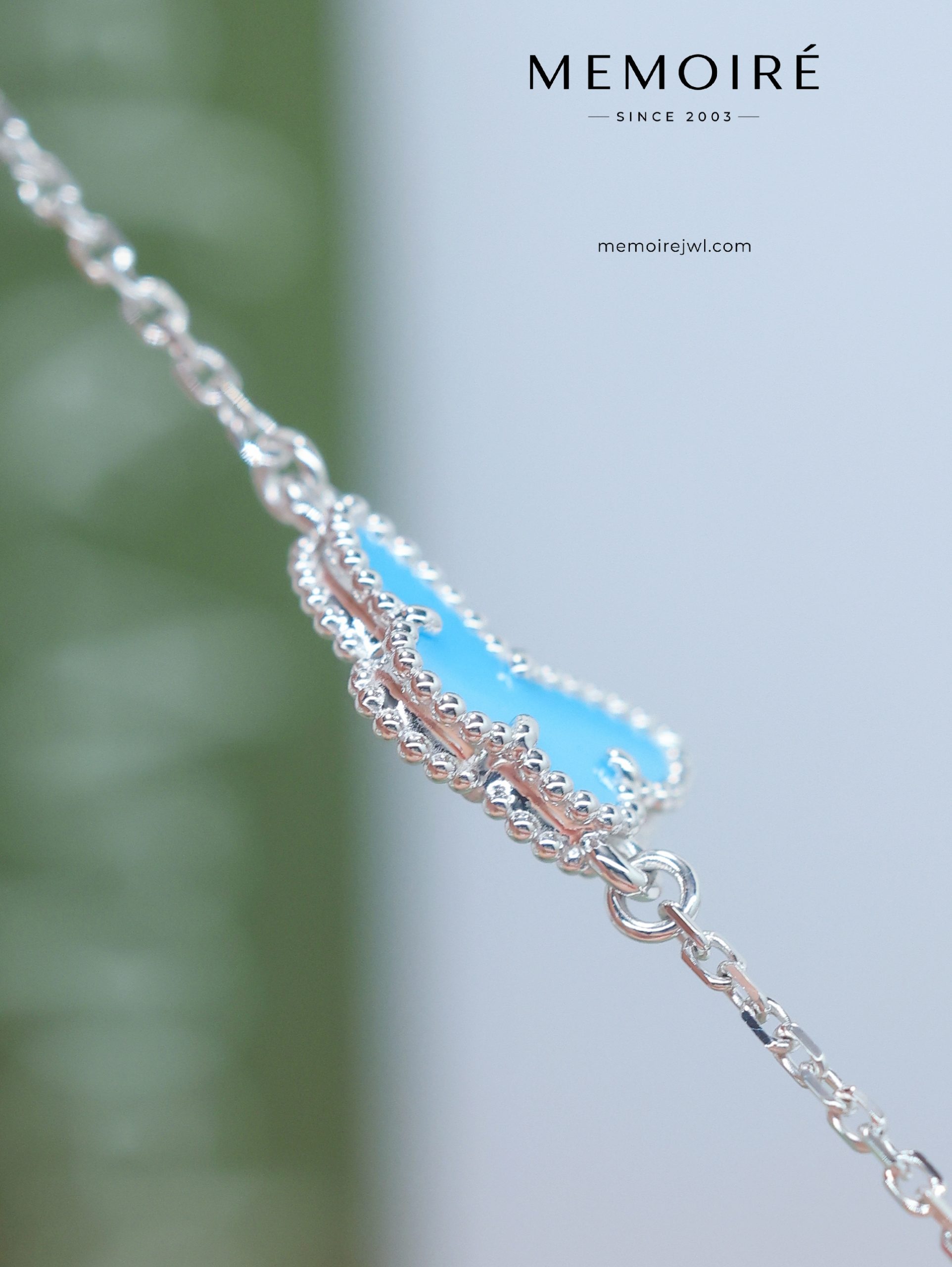 MEMOIRÉ 18K White Gold Turquoise Butterfly Charm Bracelet - Image 5