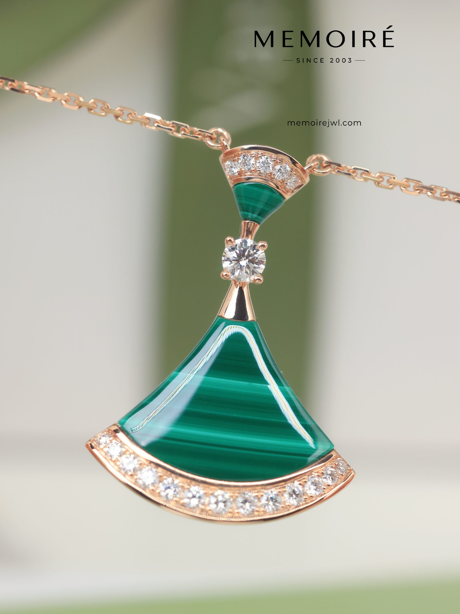 MEMOIRÉ 18K Rose Gold Malachite & Diamond Fan Pendant Necklace