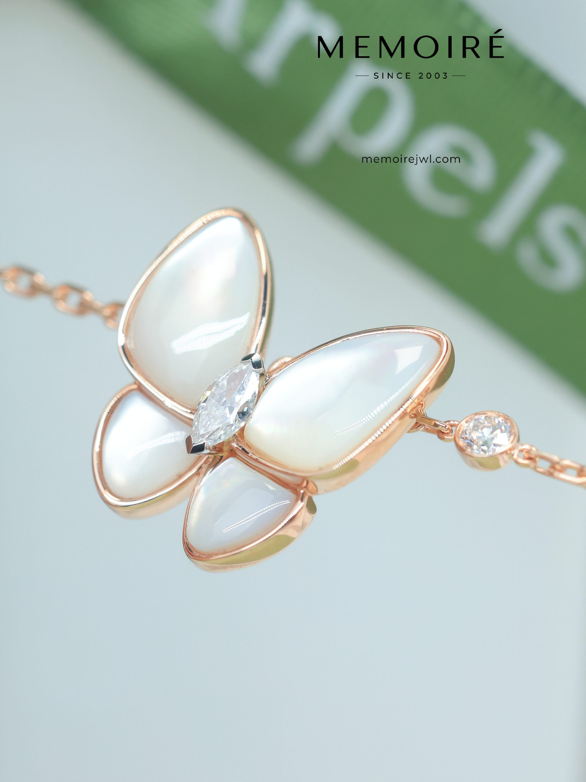 MEMOIRÉ 18K Rose Gold Mother-of-Pearl & Marquise Diamond Butterfly Bracelet - Image 3