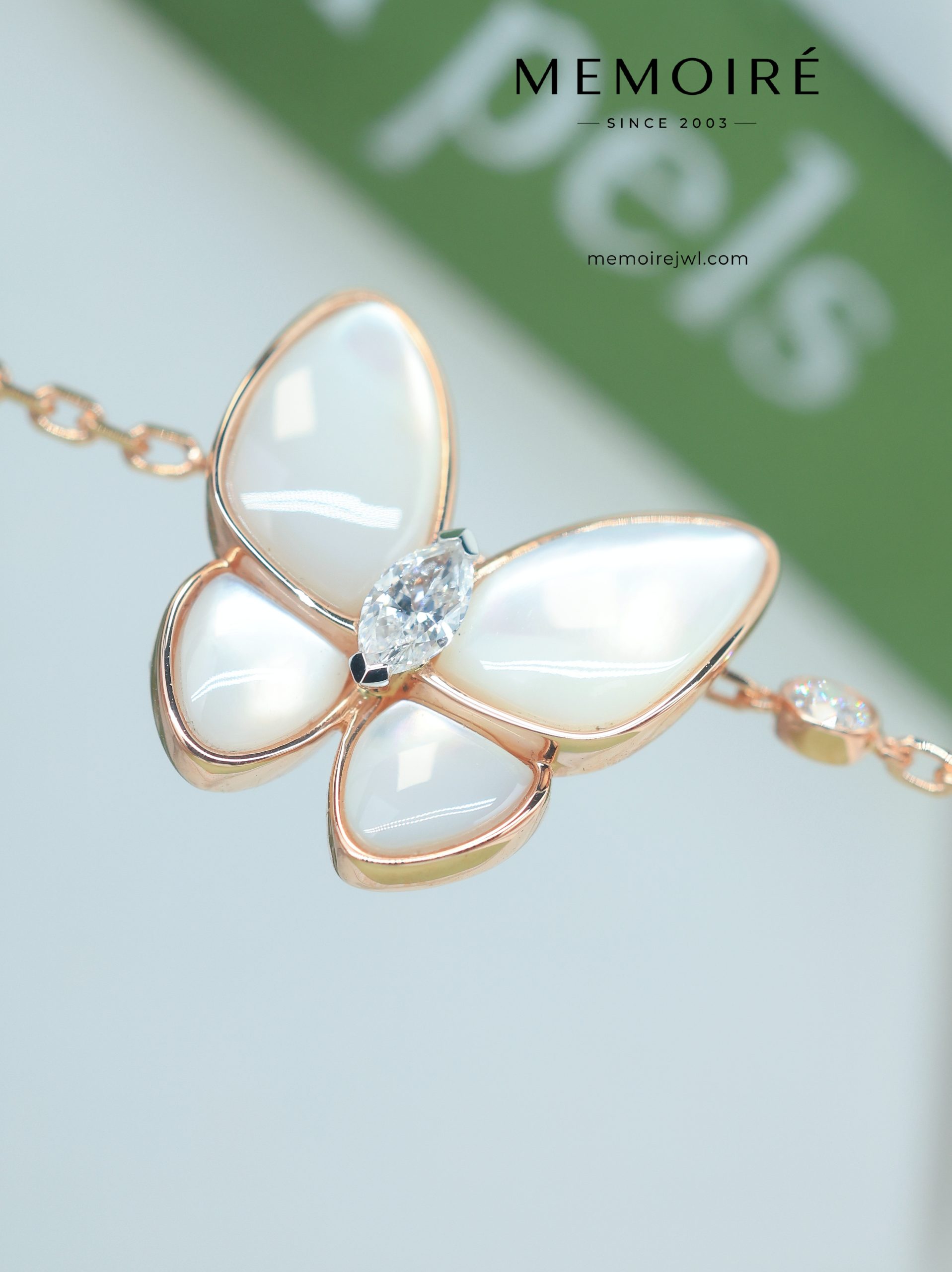 MEMOIRÉ 18K Rose Gold Mother-of-Pearl & Marquise Diamond Butterfly Bracelet - Image 4