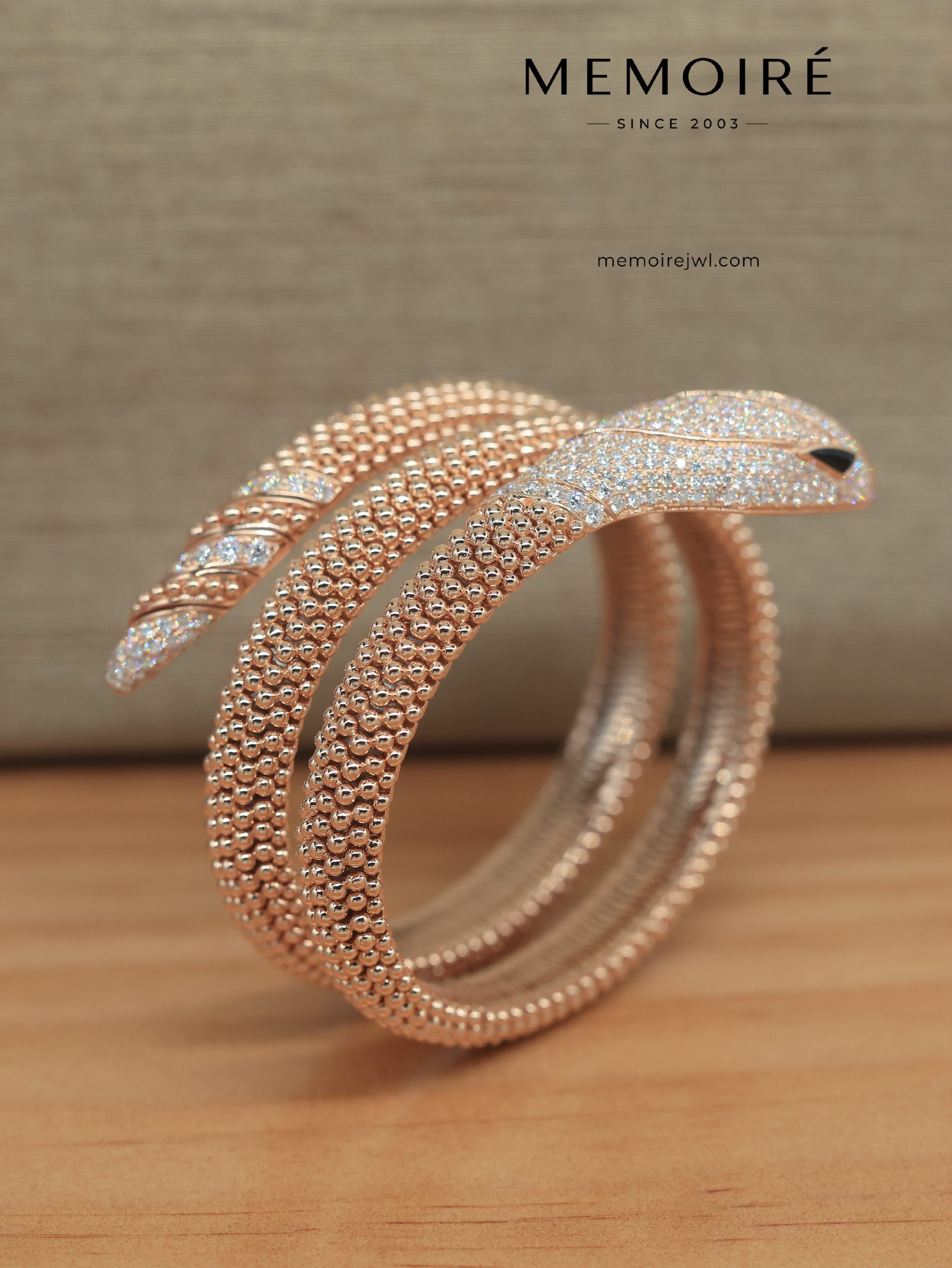 MEMOIRÉ 18K Rose Gold Full Diamond Serpent Bangle