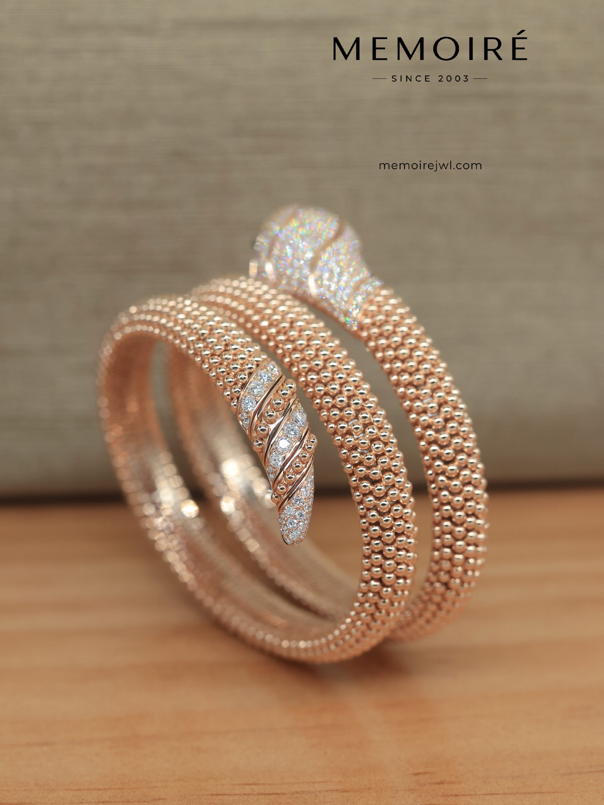 MEMOIRÉ 18K Rose Gold Full Diamond Serpent Bangle - Image 3