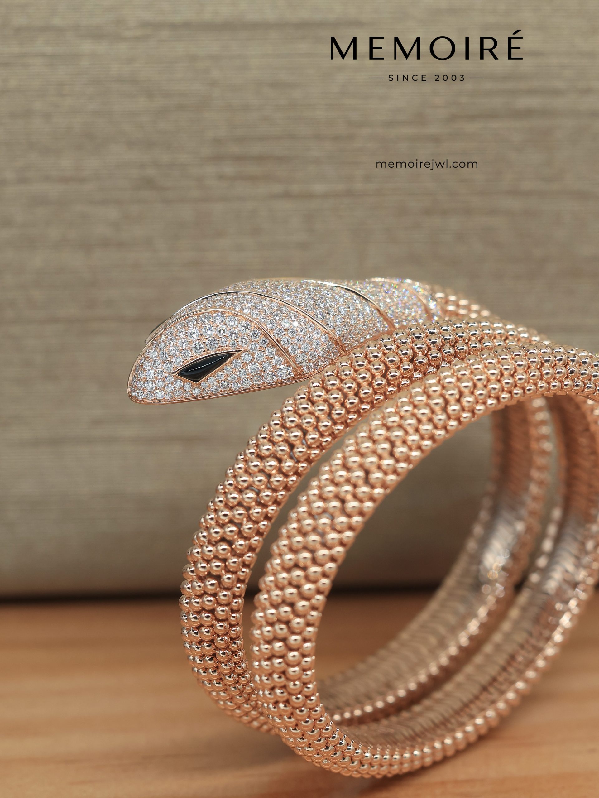 MEMOIRÉ 18K Rose Gold Full Diamond Serpent Bangle - Image 4