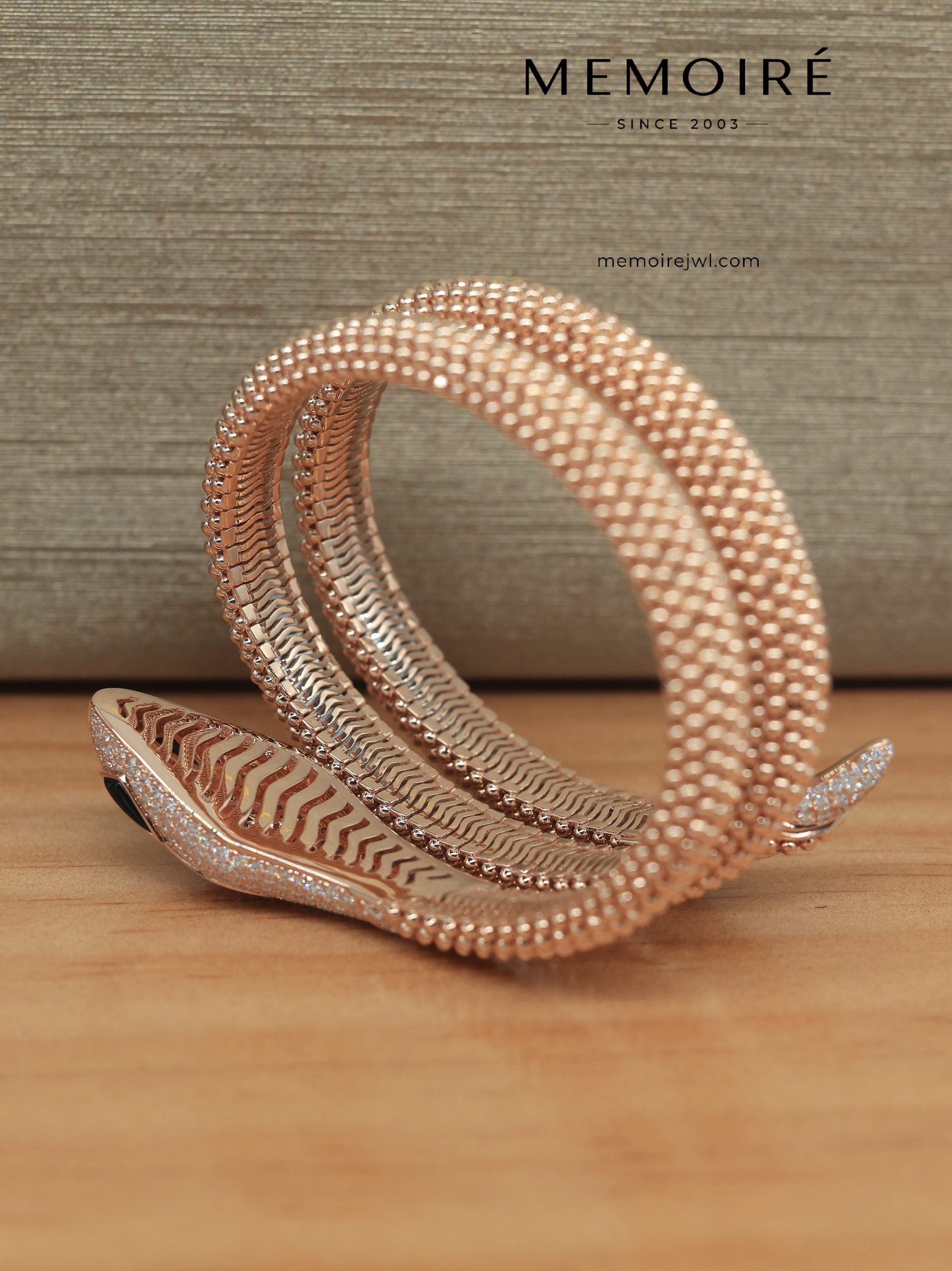 MEMOIRÉ 18K Rose Gold Full Diamond Serpent Bangle - Image 5