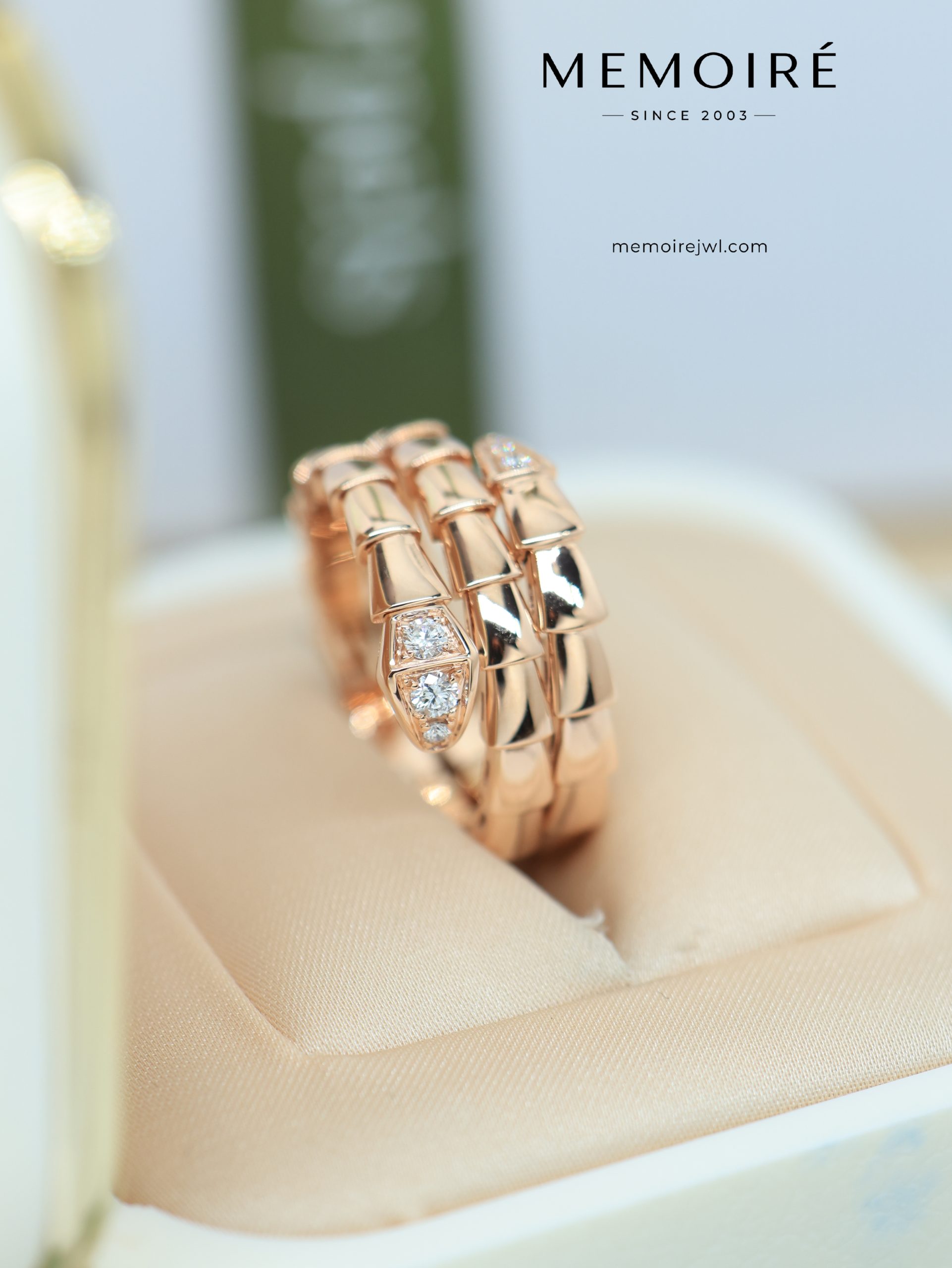 MEMOIRÉ 18K Rose Gold Diamond Serpent Ring - Image 3