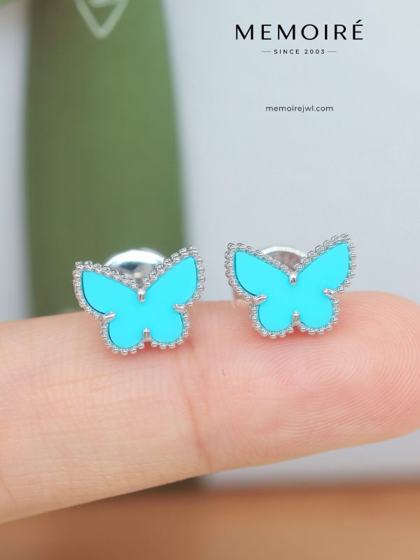 MEMOIRÉ 18K White Gold Turquoise Butterfly Stud Earrings