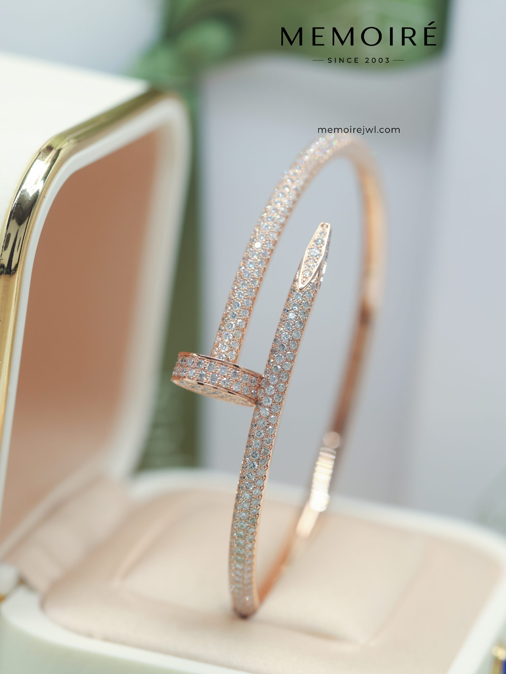 MEMOIRÉ 18K Rose Gold Full Diamond Nail Bangle - Image 2