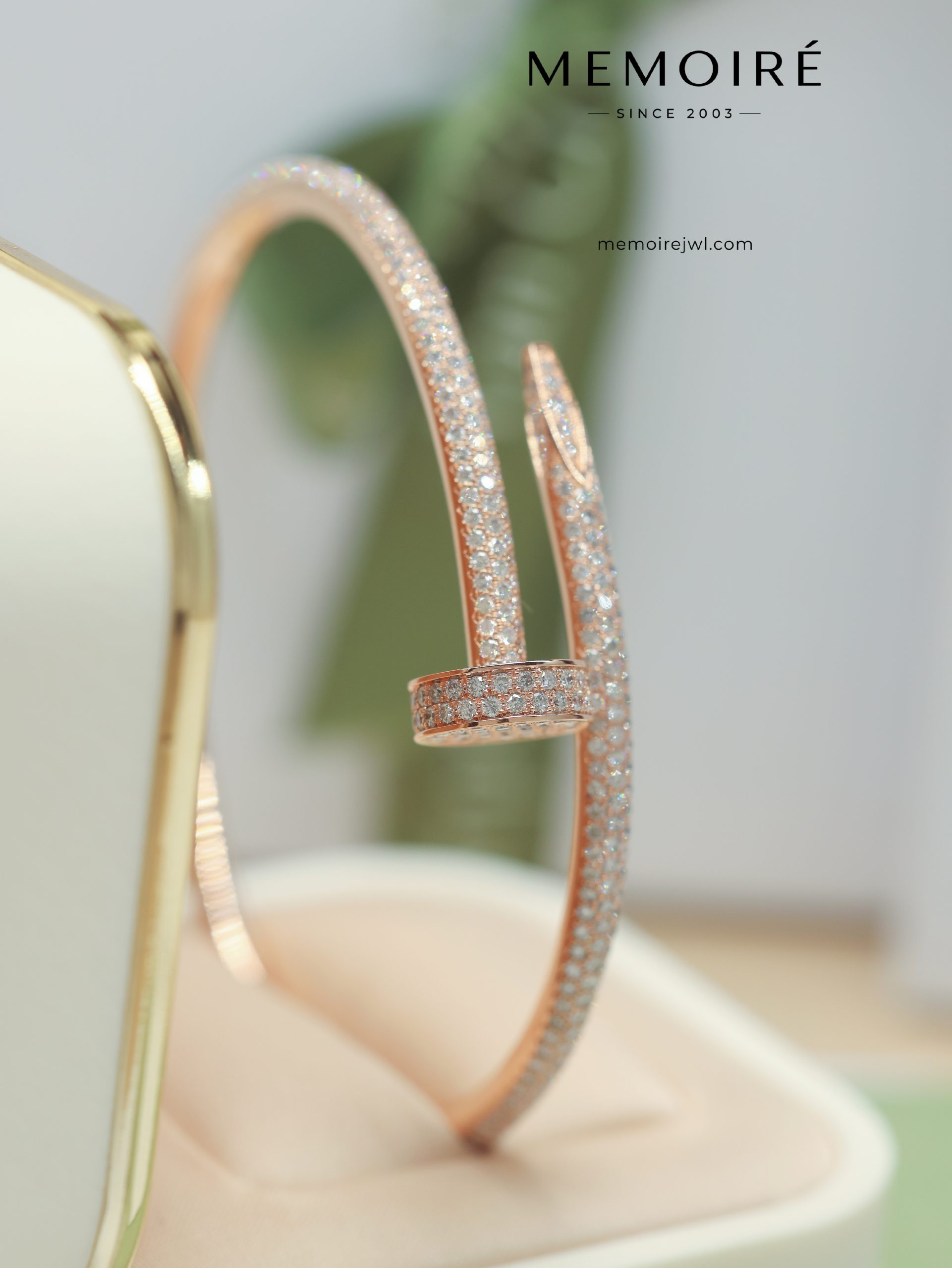 MEMOIRÉ 18K Rose Gold Full Diamond Nail Bangle - Image 3