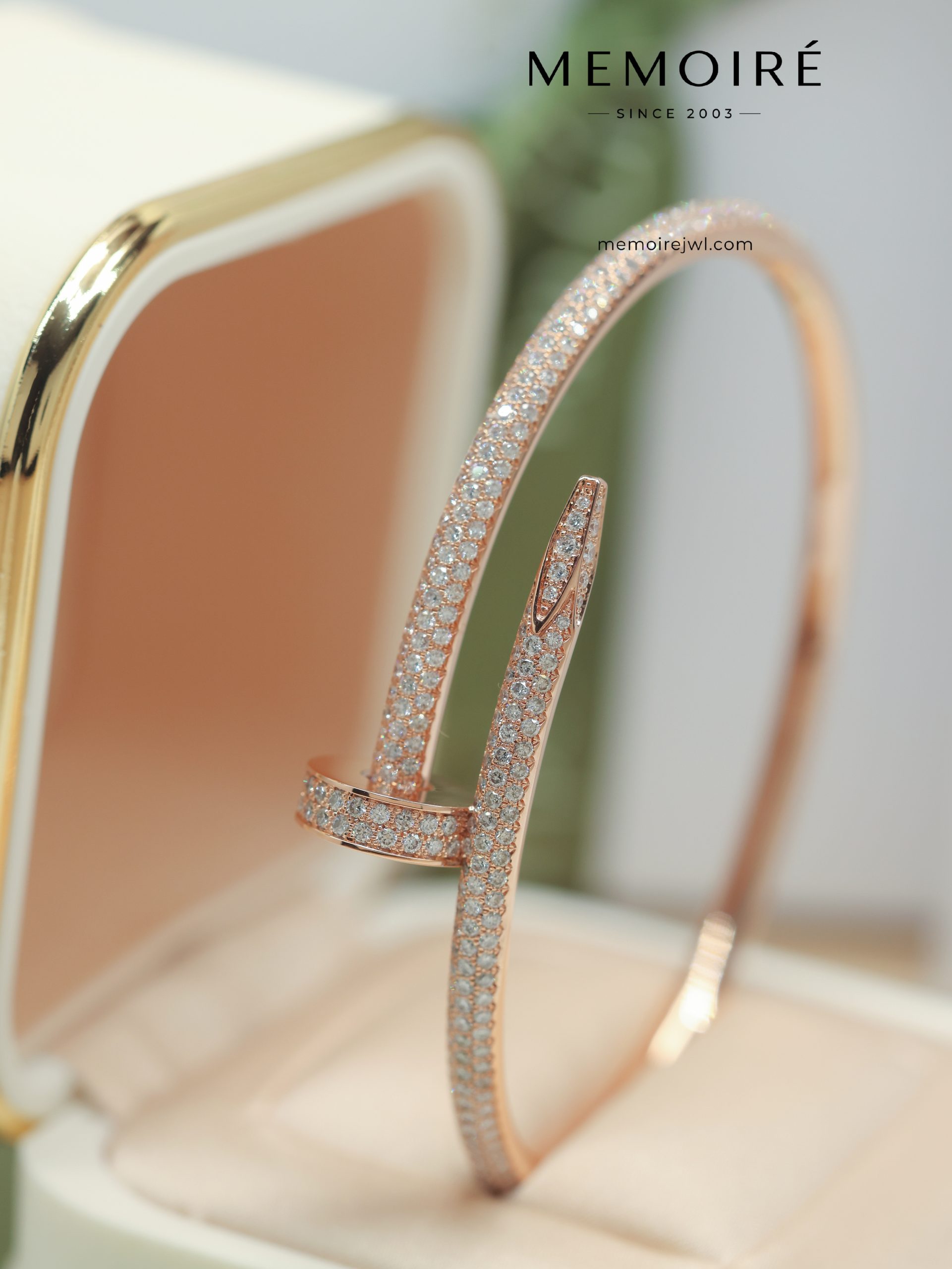 MEMOIRÉ 18K Rose Gold Full Diamond Nail Bangle - Image 4