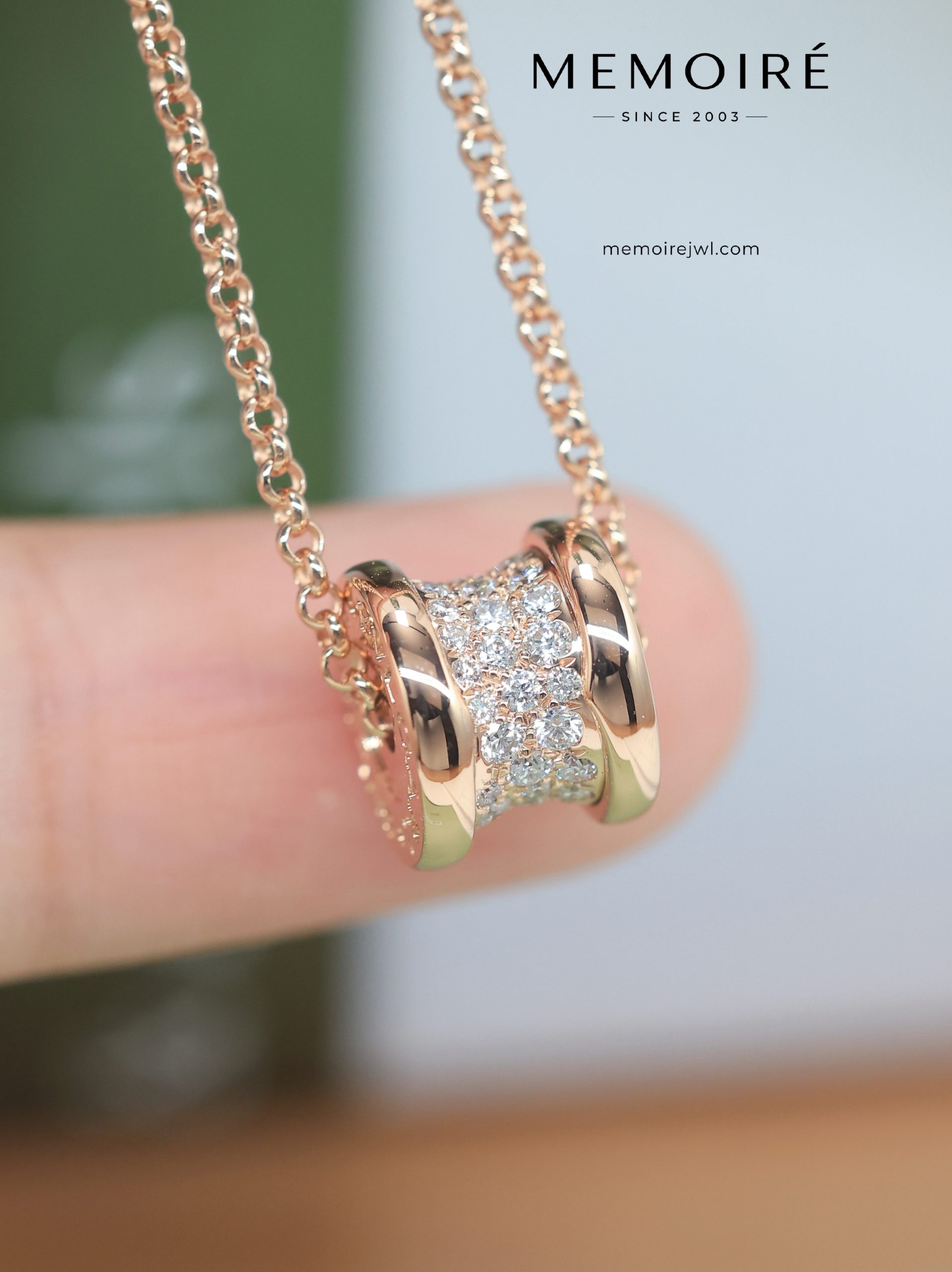 MEMOIRÉ 18K Rose Gold Full Diamond Barrel Pendant Necklace