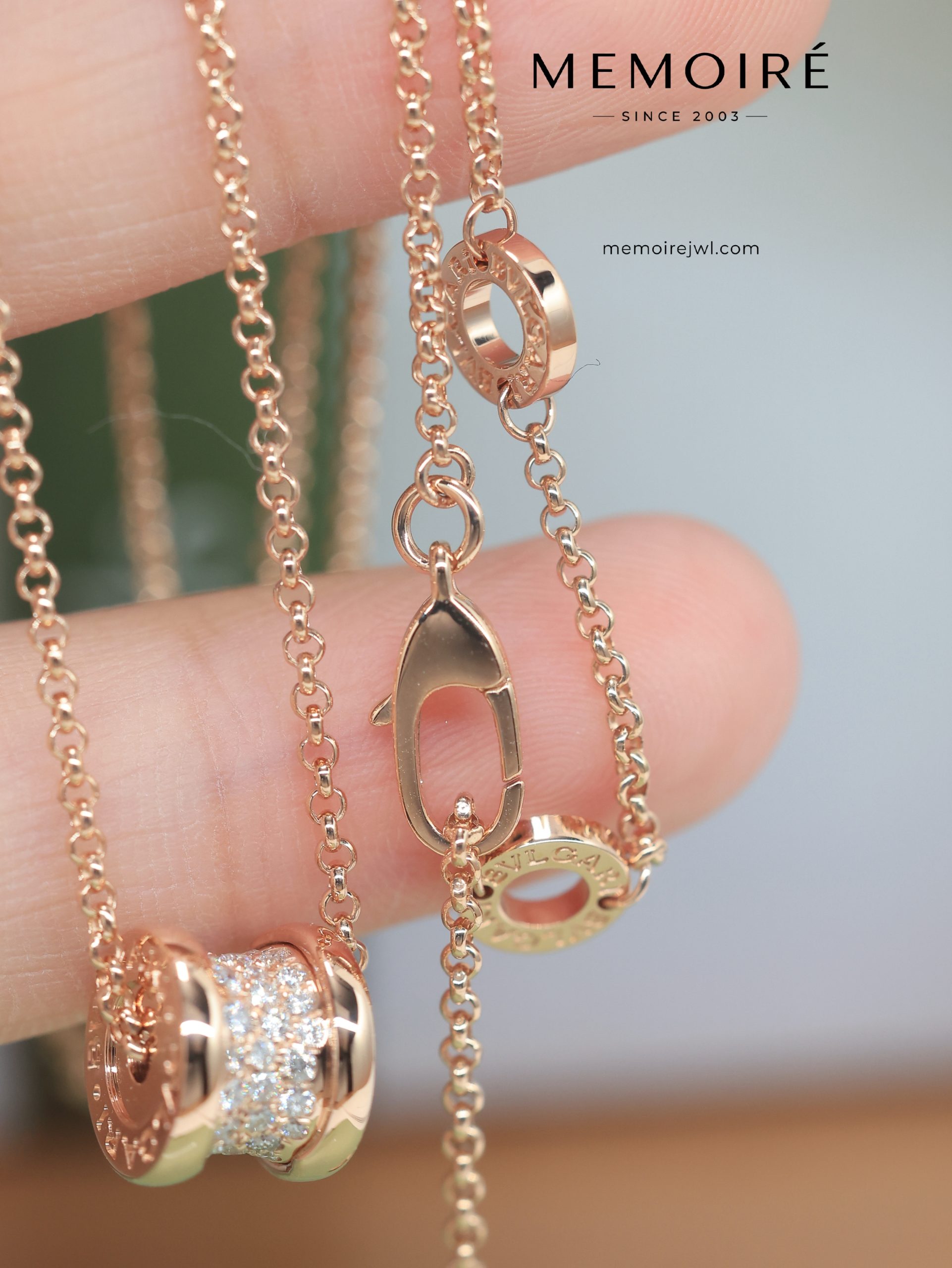 MEMOIRÉ 18K Rose Gold Full Diamond Barrel Pendant Necklace - Image 5
