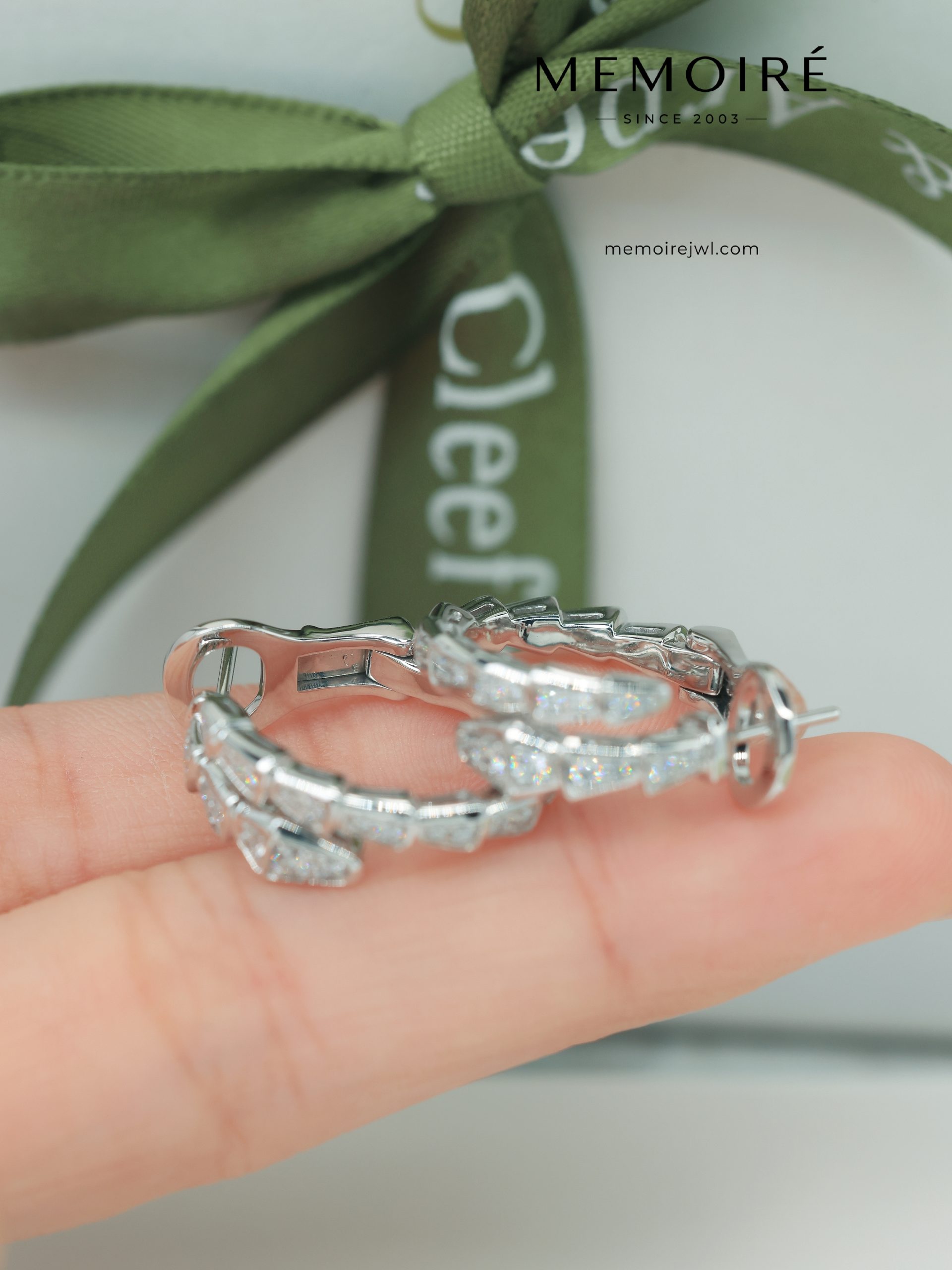 MEMOIRÉ 18K White Gold Diamond Serpent Hoop Earrings - Image 2