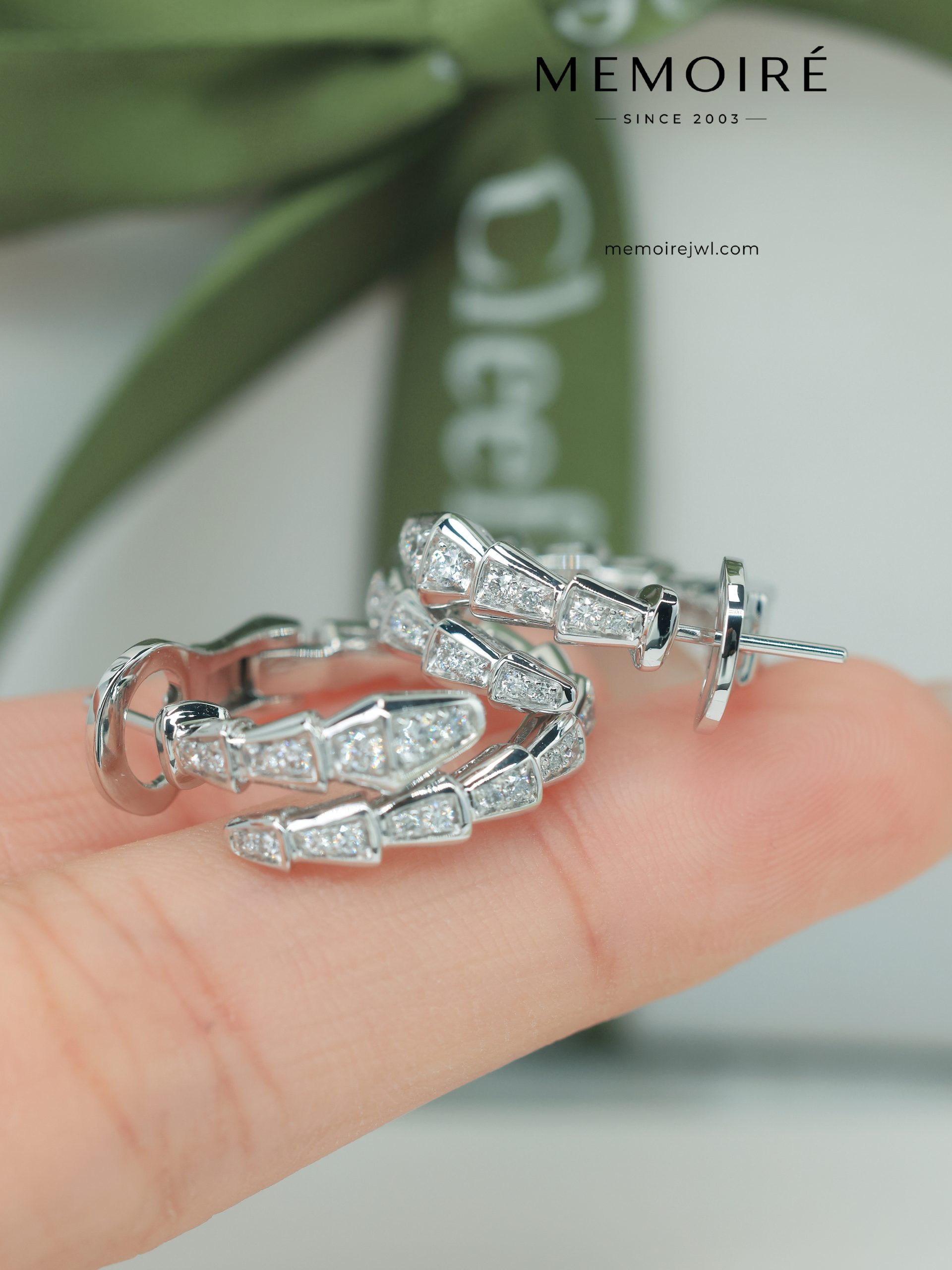 MEMOIRÉ 18K White Gold Diamond Serpent Hoop Earrings - Image 4