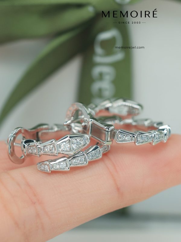 MEMOIRÉ 18K White Gold Diamond Serpent Hoop Earrings