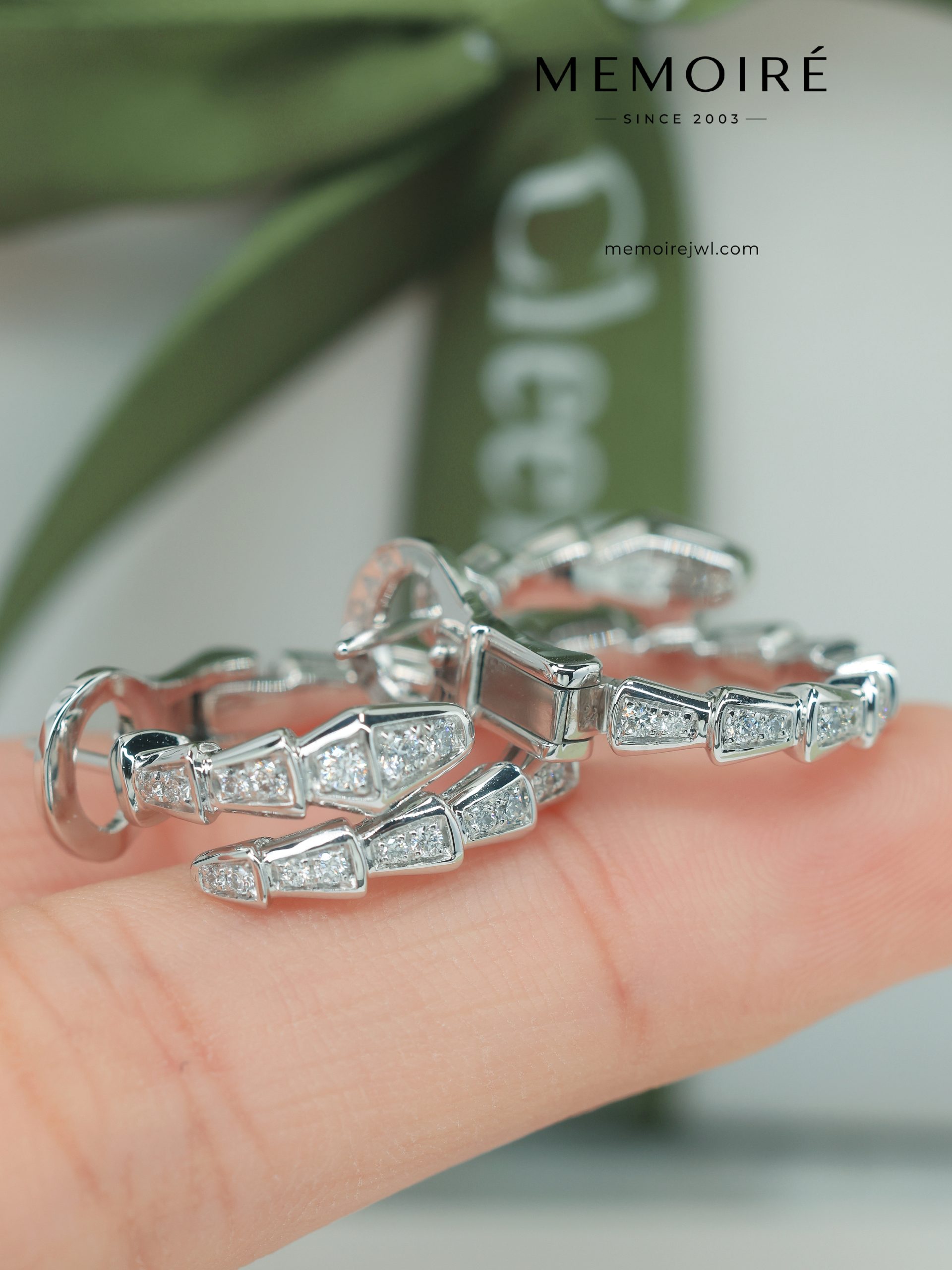 MEMOIRÉ 18K White Gold Diamond Serpent Hoop Earrings