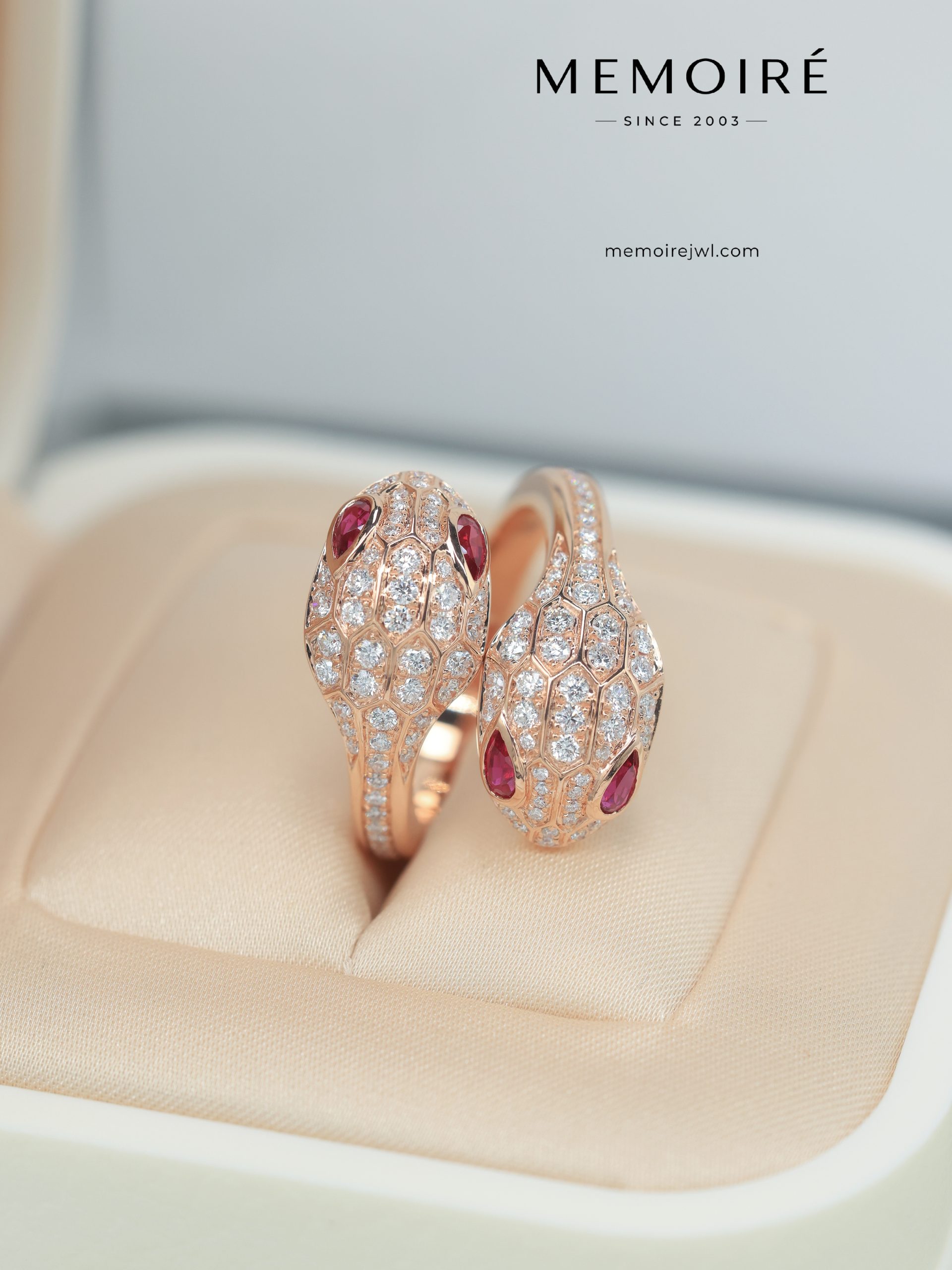MEMOIRÉ 18K Rose Gold Diamond and Ruby Serpent Ring