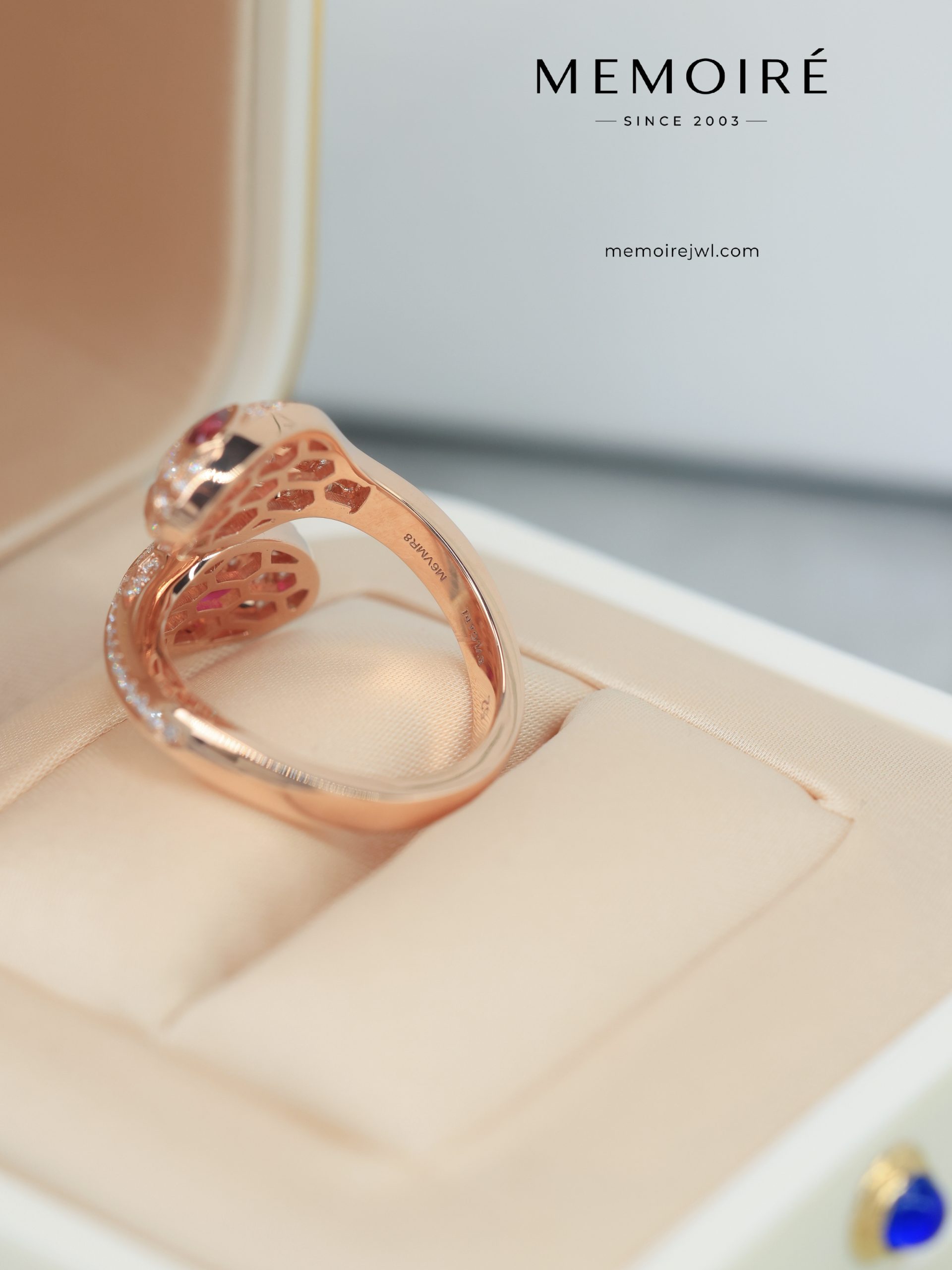 MEMOIRÉ 18K Rose Gold Diamond and Ruby Serpent Ring - Image 5