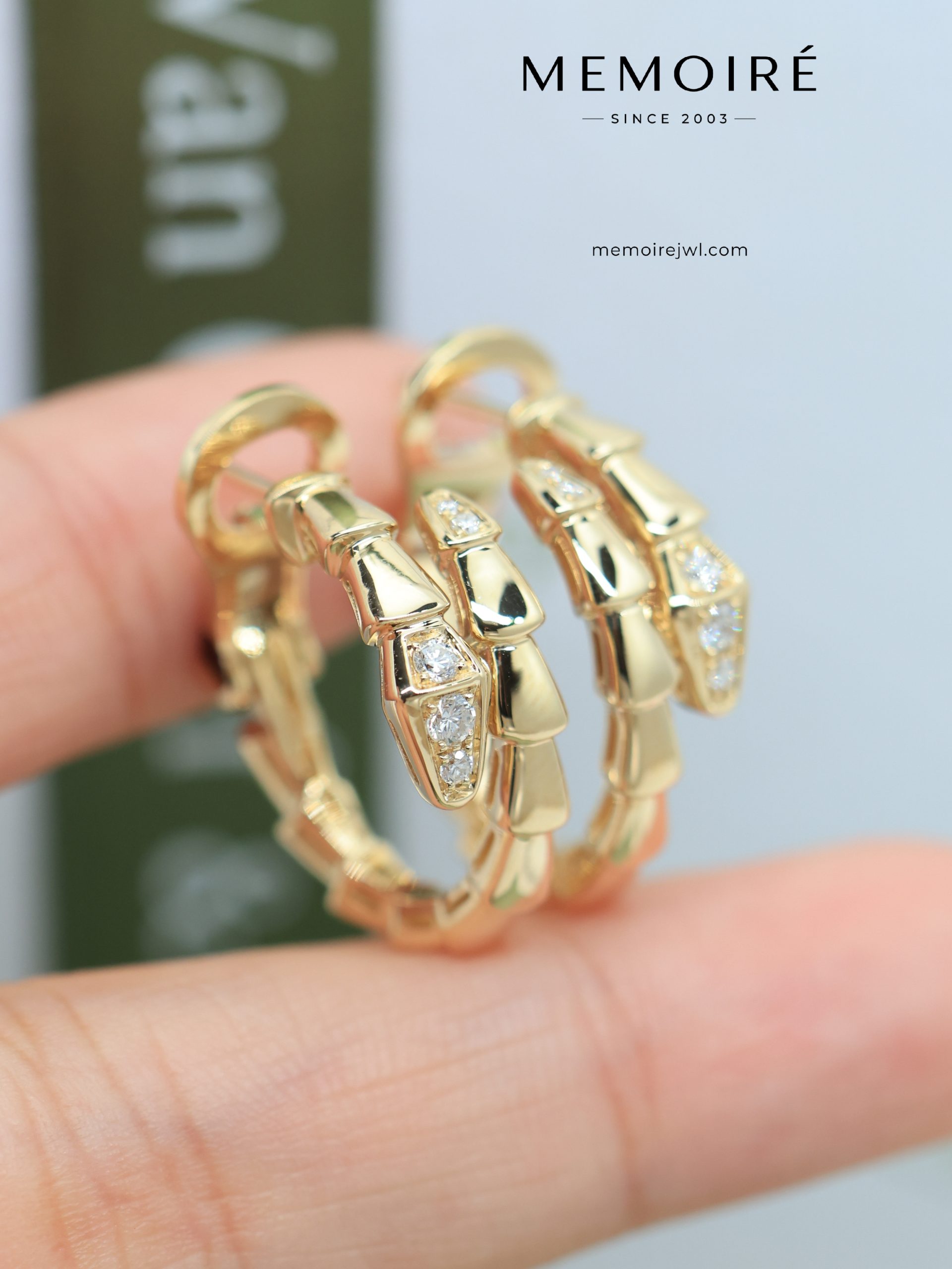 MEMOIRÉ 18K Yellow Gold Diamond Serpent Hoop Earrings - Image 3