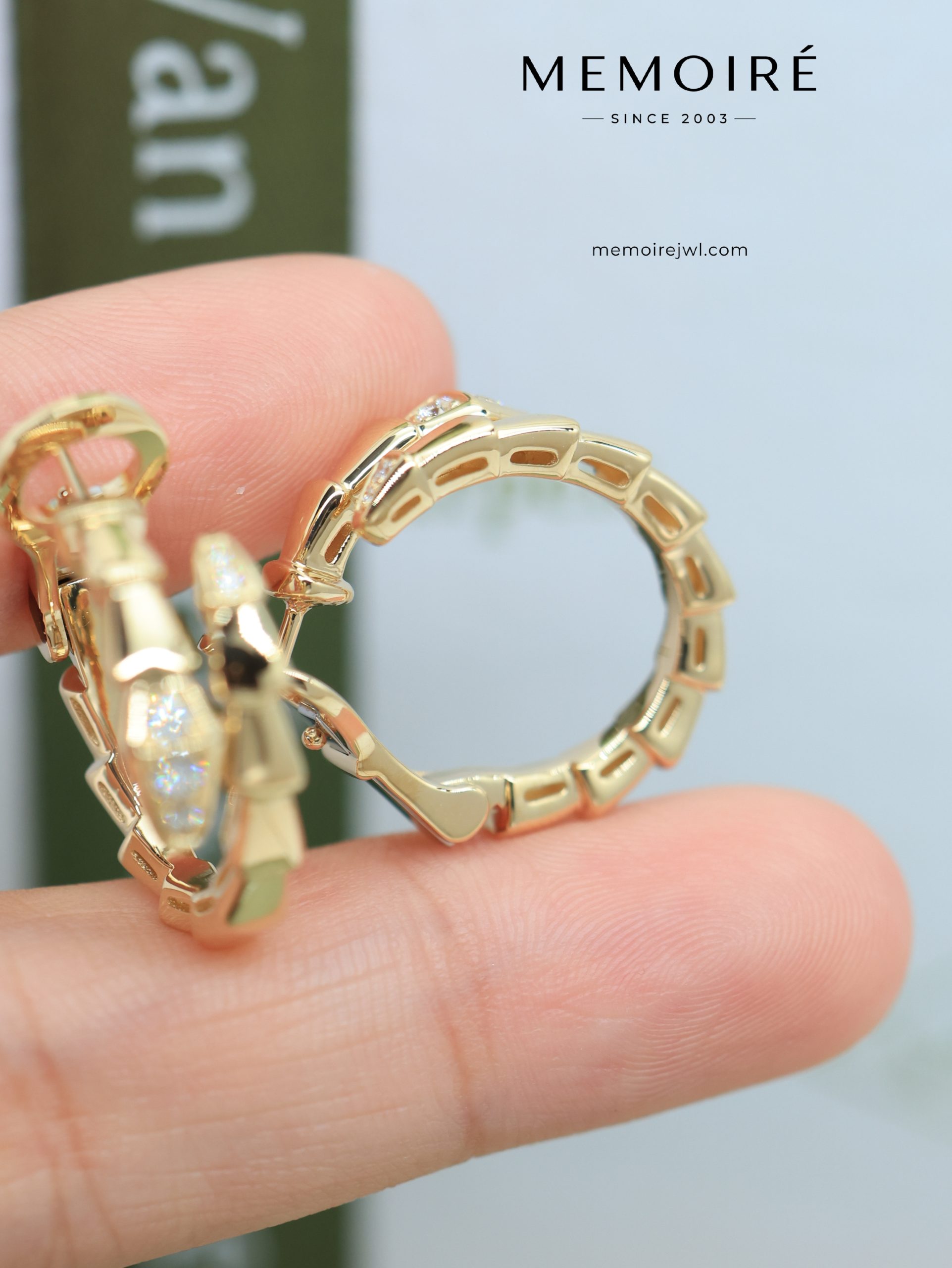 MEMOIRÉ 18K Yellow Gold Diamond Serpent Hoop Earrings - Image 4
