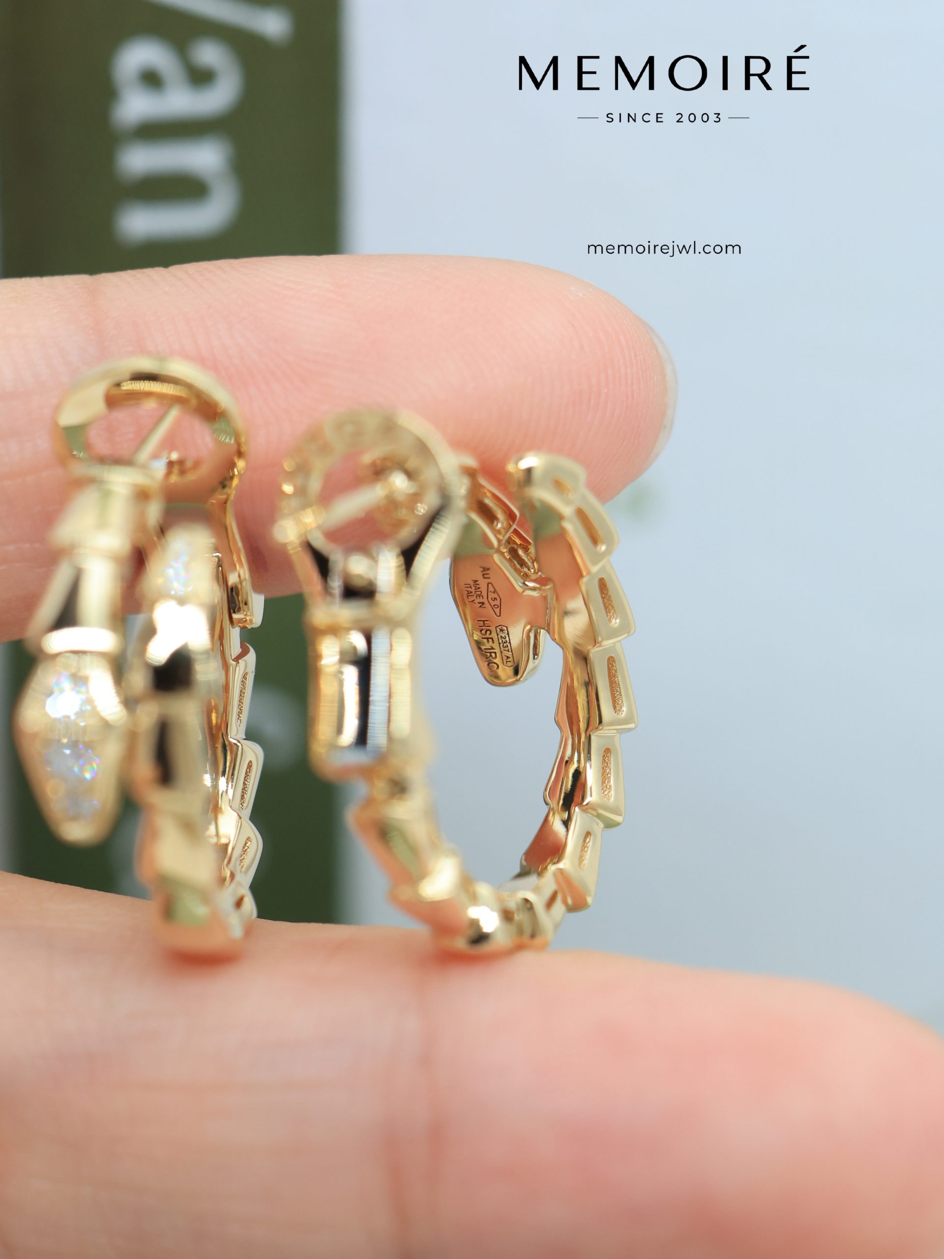 MEMOIRÉ 18K Yellow Gold Diamond Serpent Hoop Earrings - Image 5