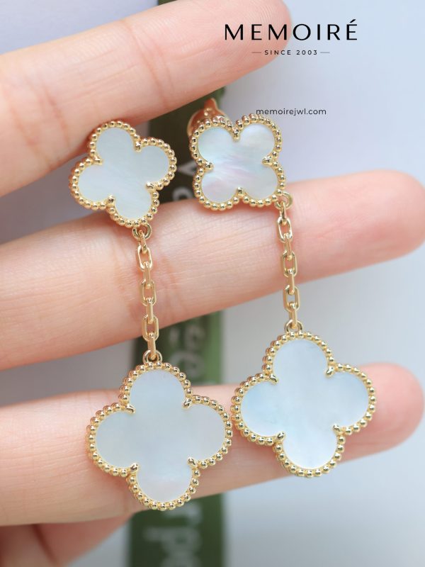 MEMOIRÉ 18K Yellow Gold Mother-of-Pearl Clover Drop Earrings