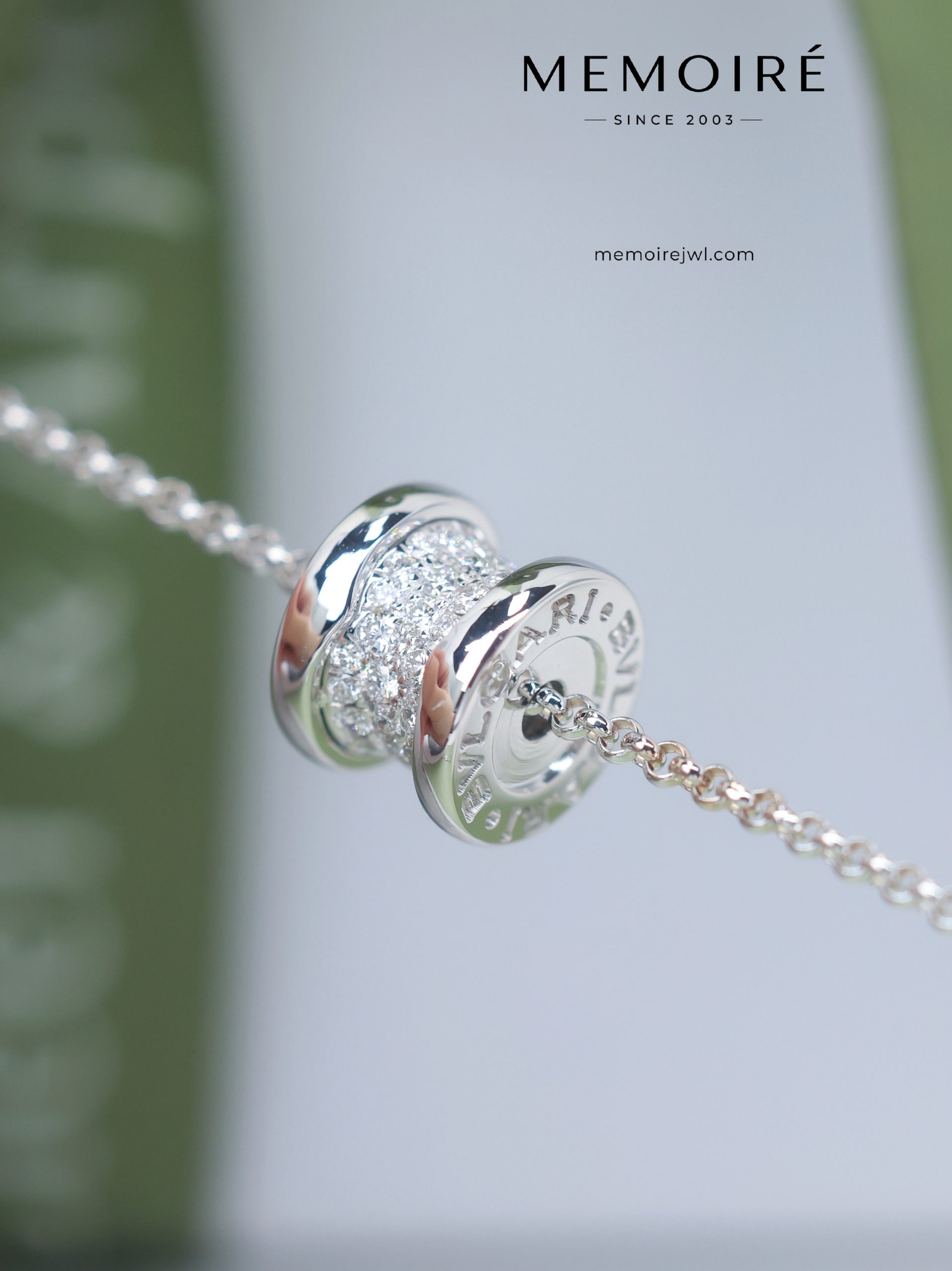 MEMOIRÉ 18K White Gold Full Diamond Barrel Pendant Necklace - Image 3
