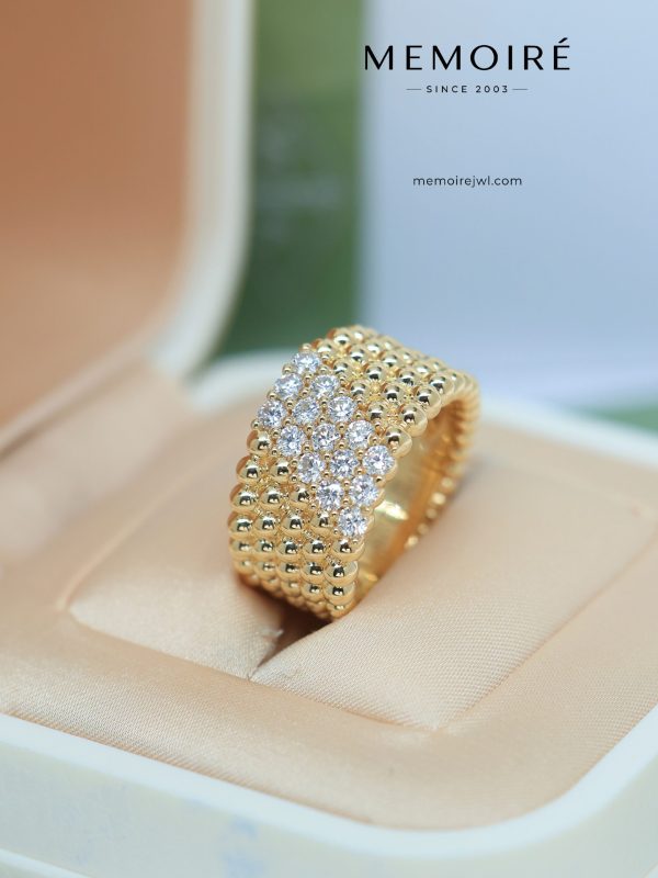 MEMOIRÉ 18K Yellow Gold Pave-Set Diamond Beaded Band Ring