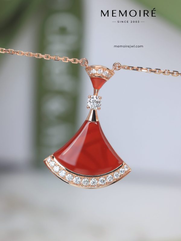 MEMOIRÉ 18K Rose Gold Carnelian & Diamond Fan Pendant Necklace