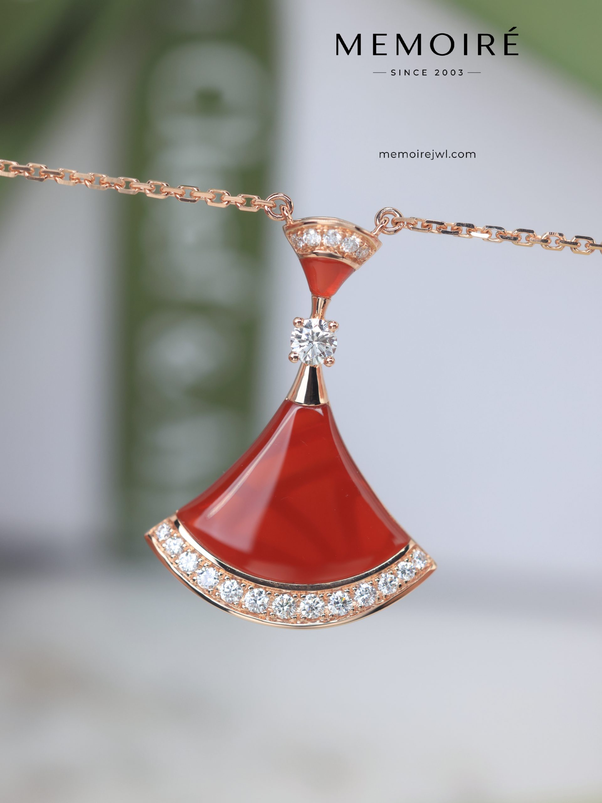 MEMOIRÉ 18K Rose Gold Carnelian & Diamond Fan Pendant Necklace