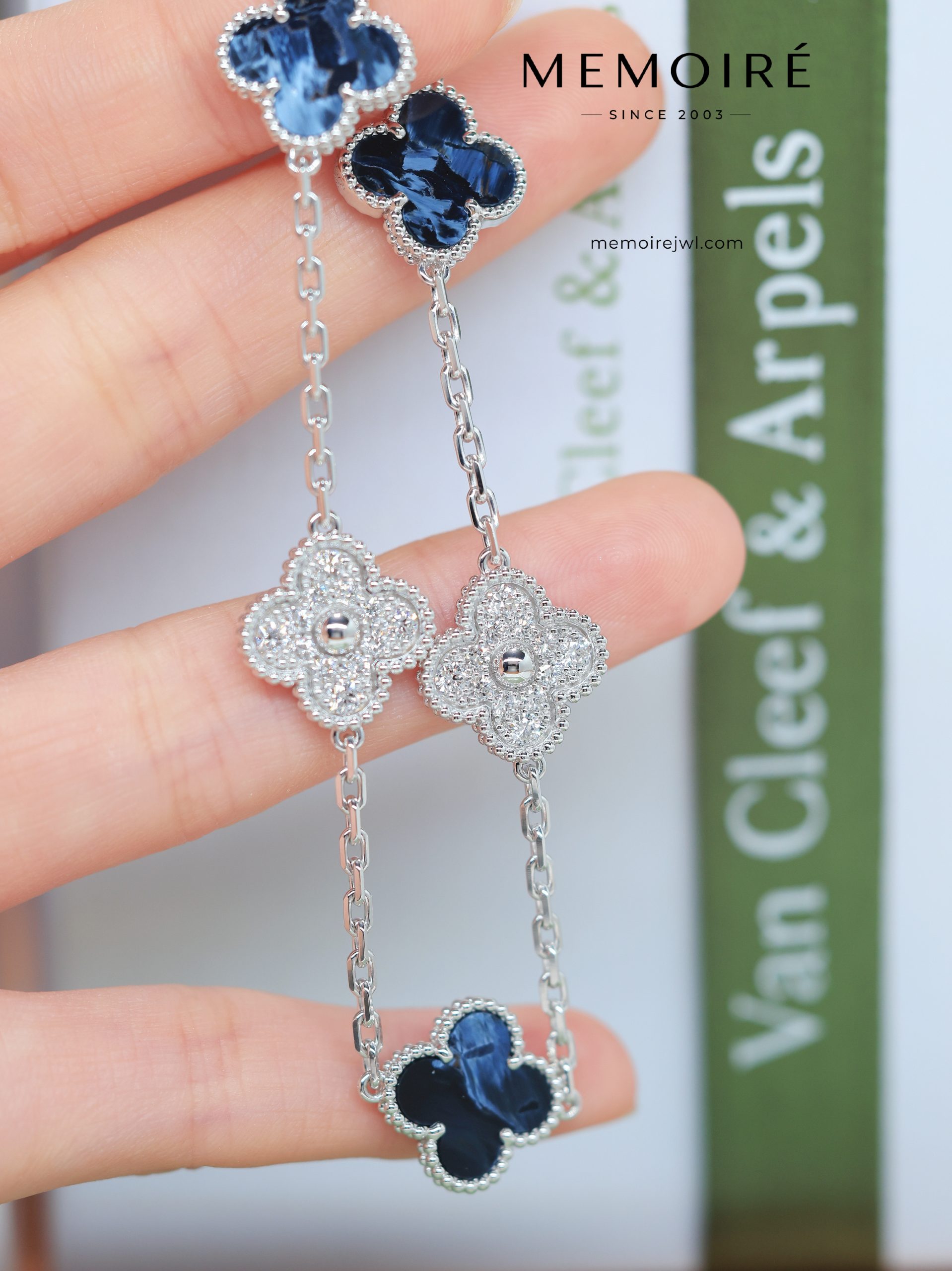 MEMOIRÉ 18K White Gold Guilloché Clover Bracelet - Image 5
