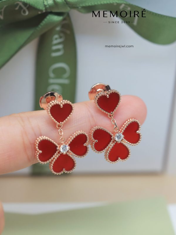 MEMOIRÉ 18K Rose Gold Carnelian Heart Clover Drop Earrings