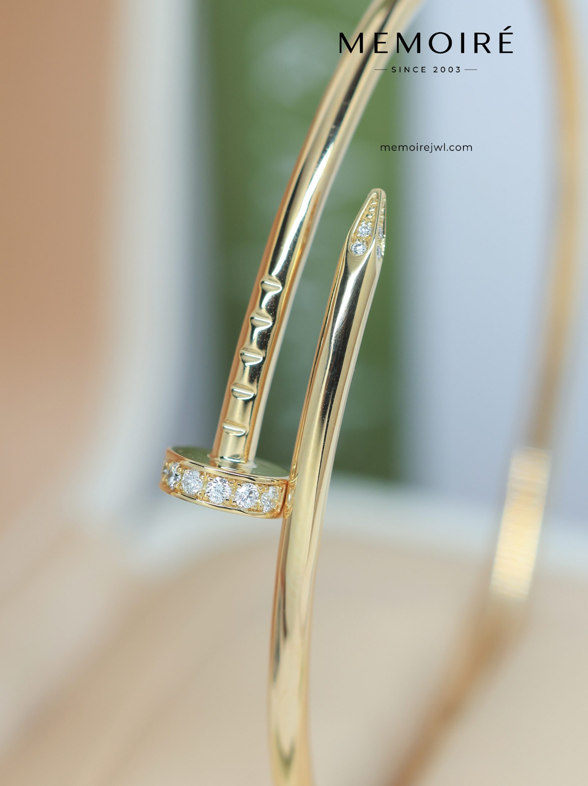 MEMOIRÉ 18K Yellow Gold Diamond Nail Cuff Bangle - Image 3