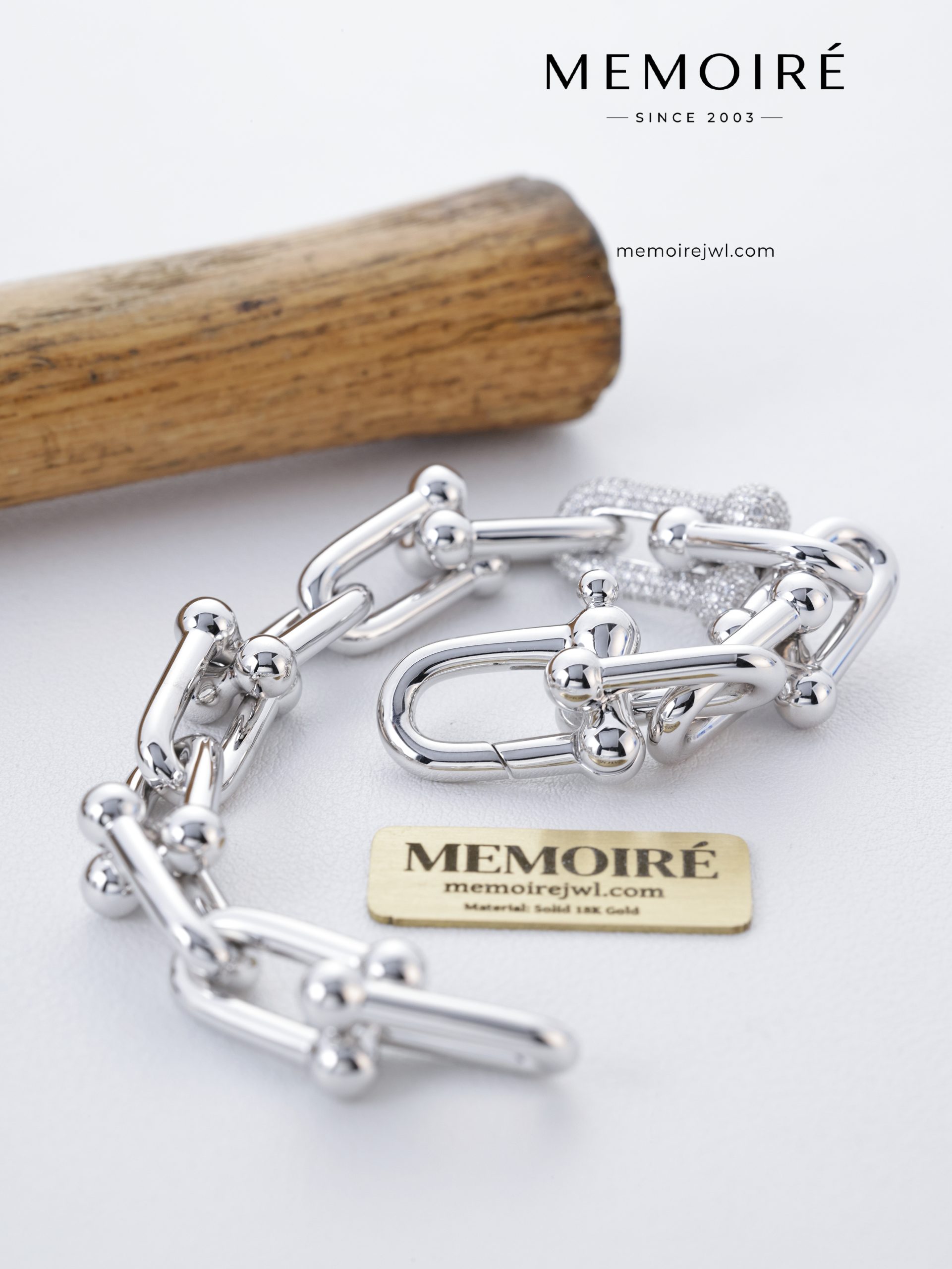 MEMOIRÉ 18K White Gold Pavé-Link Horsebit Chain Bracelet - Image 5