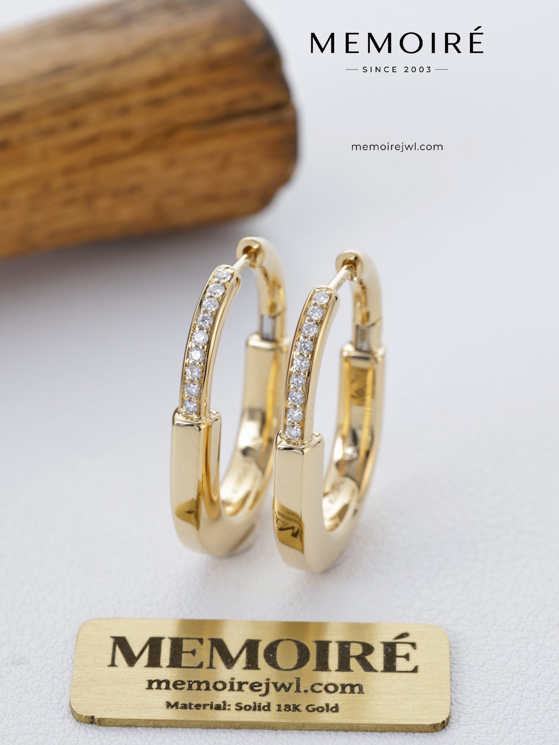 MEMOIRÉ 18K Yellow Gold Half-Pavé Diamond Hoop Earrings - Image 5