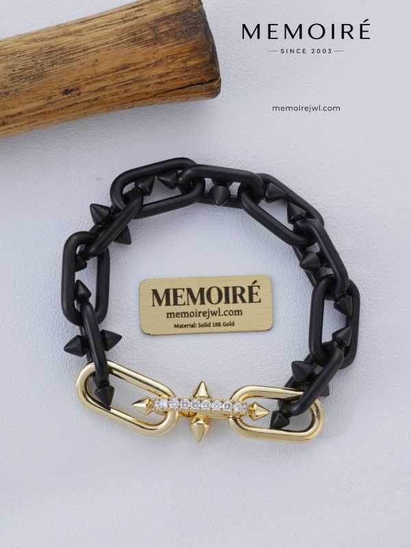 Black & Gold Spike Link Diamond Clasp Bracelet